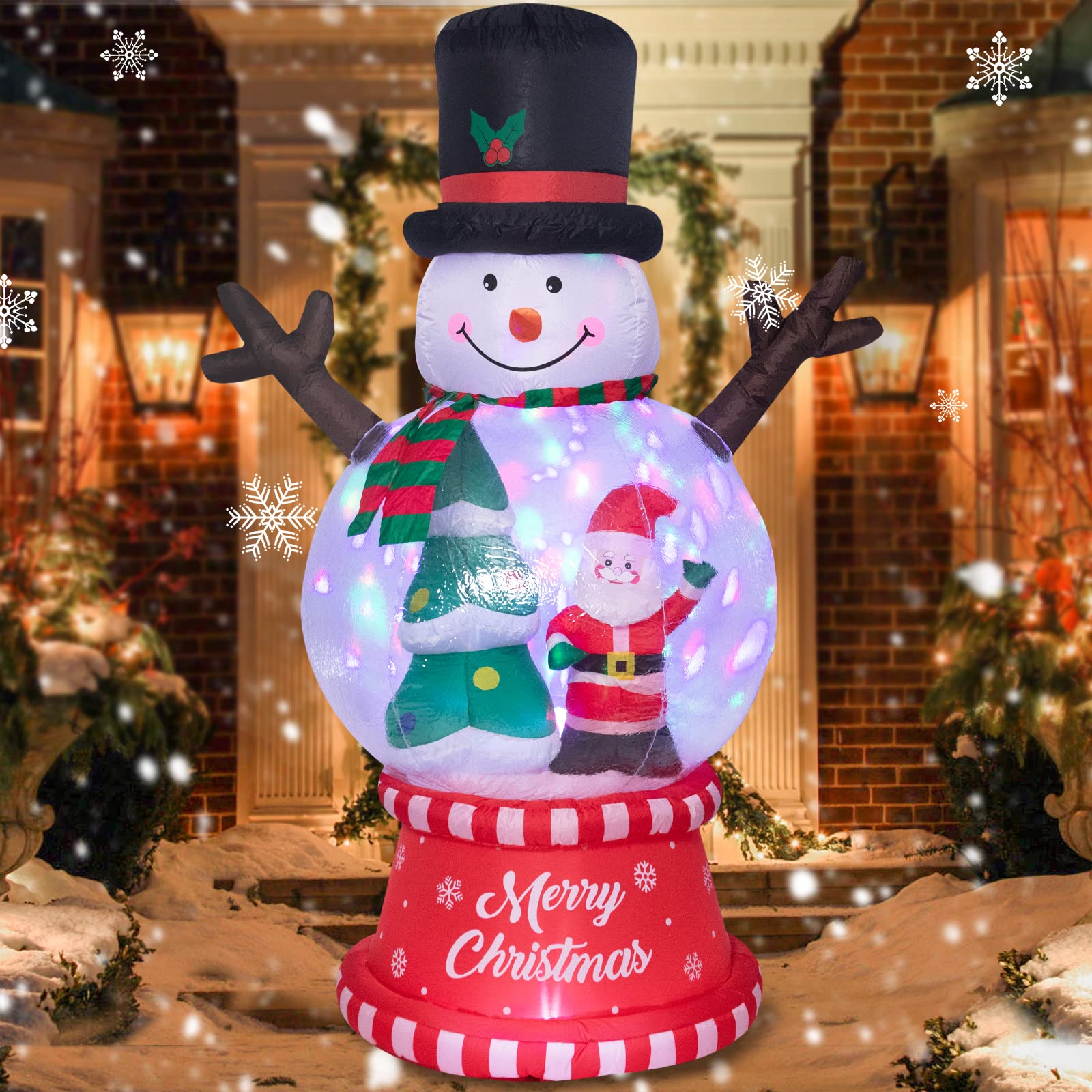 Risenor 8 FT Height Christmas Inflatables Snowman Globe with Christmas Tree and Santa Claus Outdoor Decorations, Inflatables Sno