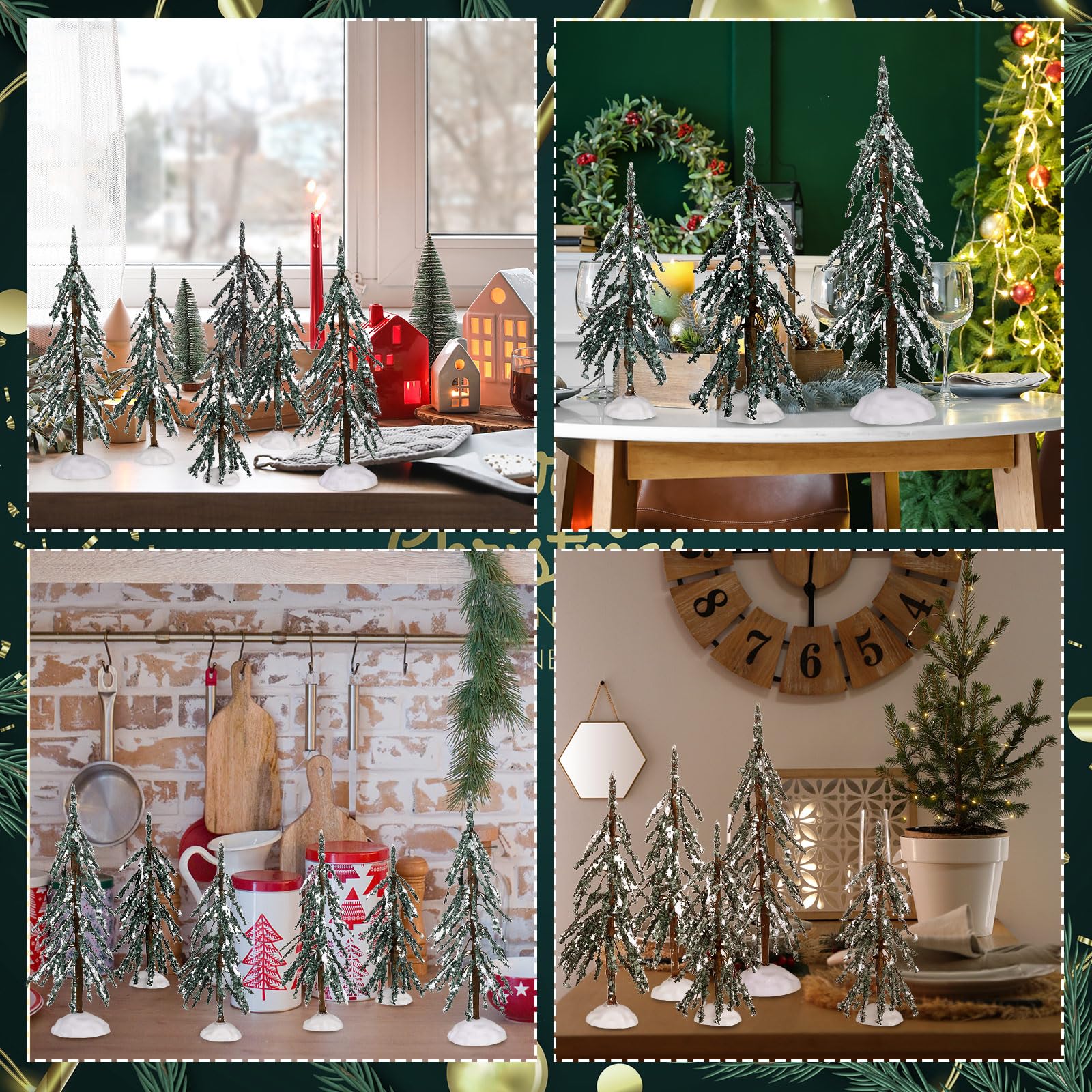 Uiifan 8 Pcs Christmas Village Trees Xmas Faux Artificial Small Tree Tabletop Artificial Trees Plastic Christmas Decorations for