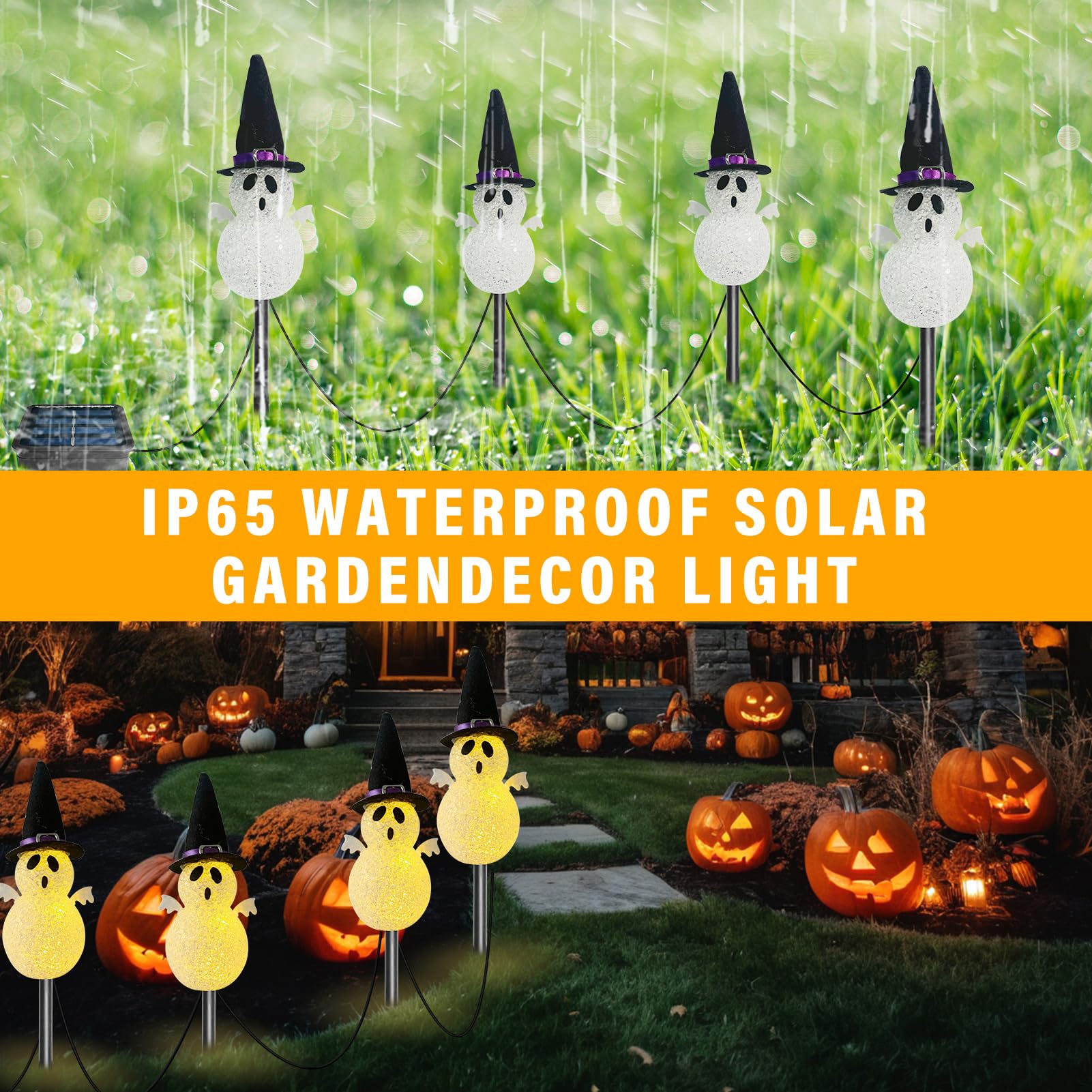Halloween Light Stakes Ghost Lights Outdoor 7ft 4 Ghosts with 4 Stakes Light Up for Yard Driveway Garden Yard Lawn Halloween Dec