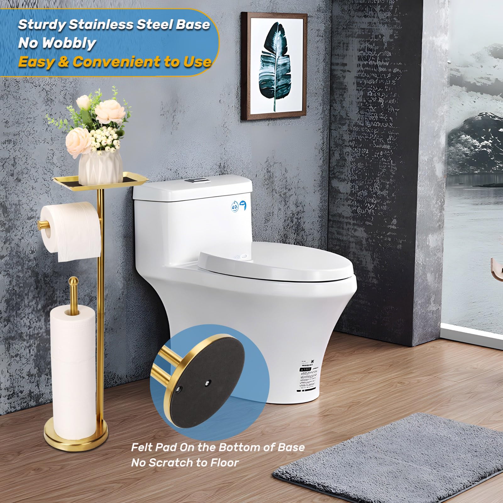 Exilon Toilet Paper Holder Stand For Bathroom Floor Freestanding Toilet Roll Dispenser Storages 4 Reserve Rolls, With Top Storag