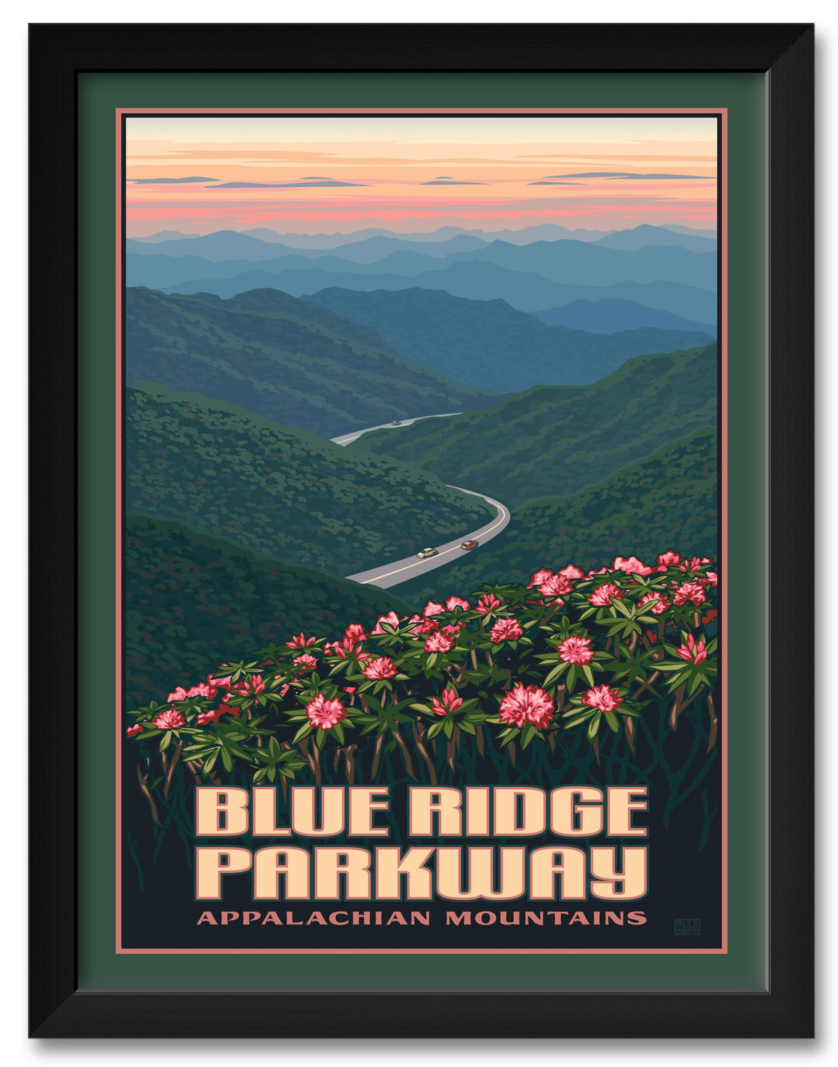 Blue Ridge Parkway Appalachian Mountains Professionally Framed Art Print From Travel Artwork By Artist Paul Leighton Framed Art