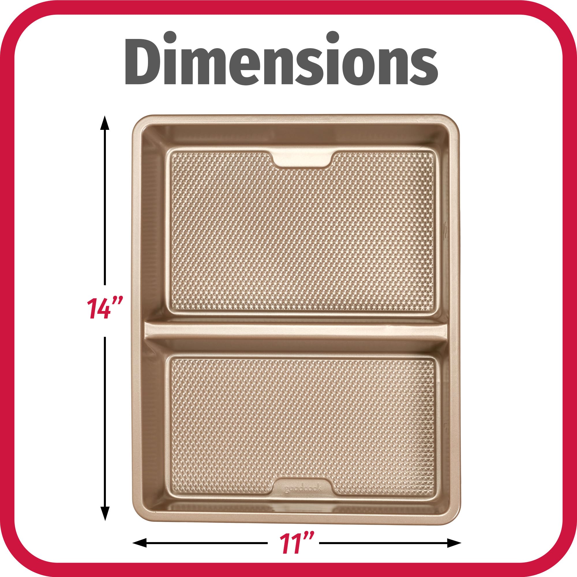 Goodcook 11    X 14    Nonstick Divided Oblong Pan - 2-In-1 Textured Cooking Pan, Baking Dish, Scratch-Resistant Carbon Steel Ov