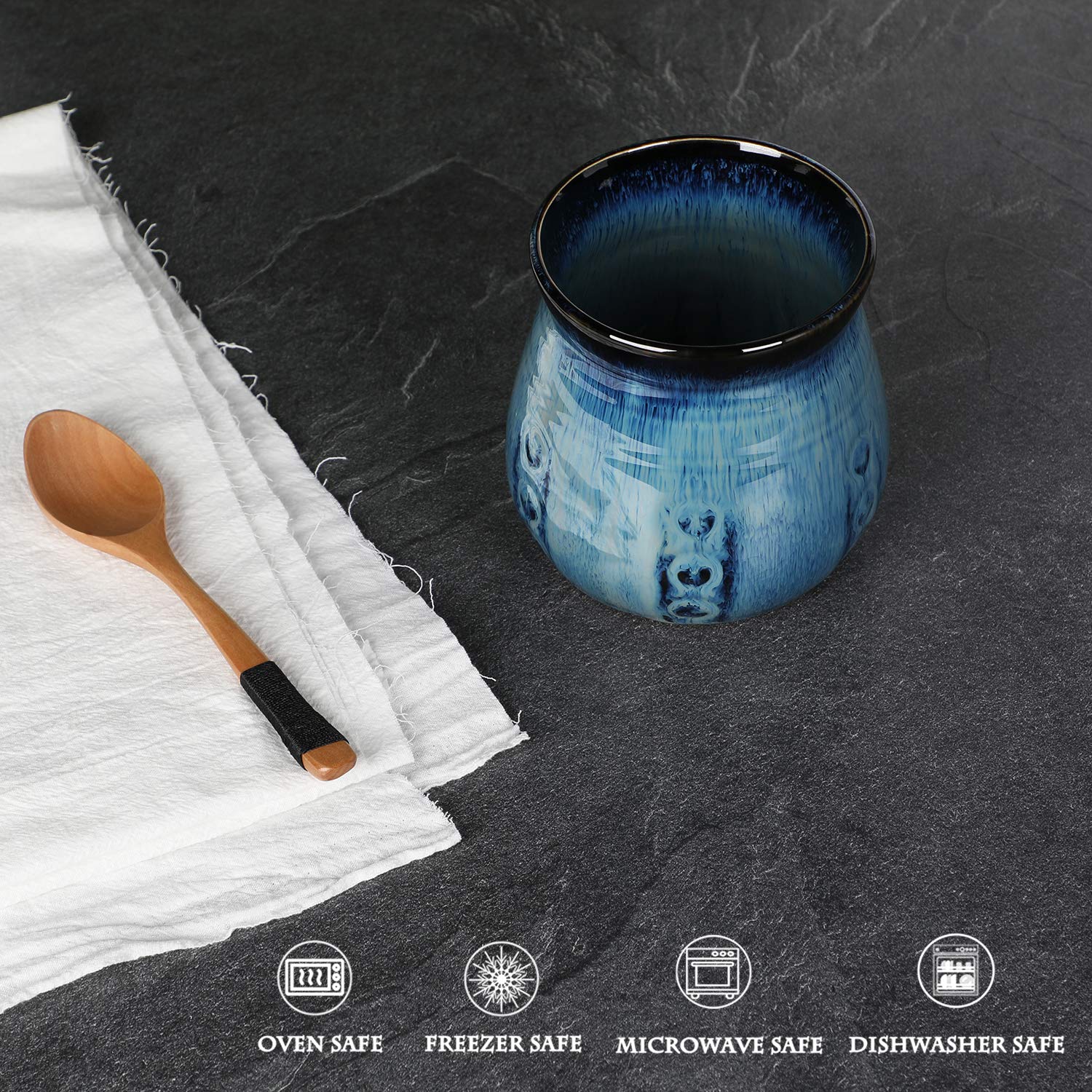 Haotop Ceramic Utensil Holder,Porcelain Utensil Crock Easy To Clean - 30Oz (Gradient Blue)
