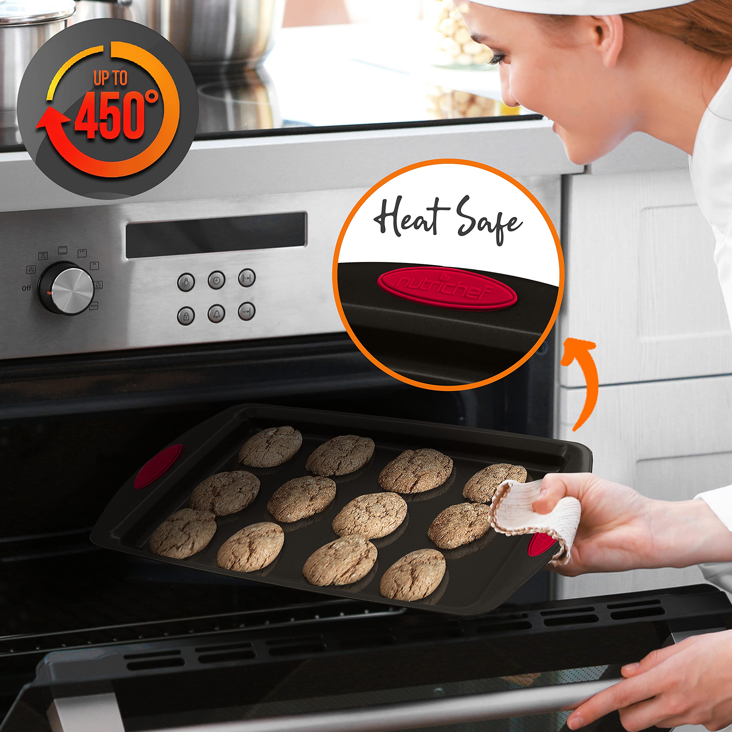 Nutrichef 2-Piece Baking Pan Set - Pfoa, Pfos, Ptfe Free Flexible Nonstick Black Coating Carbon Steel Bakeware - Professional Ho