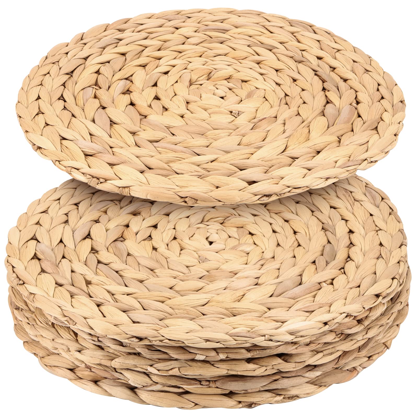 Japchet Round Woven Placemats Set Of 8,12 Inch Water Hyacinth Braided Placemats, Round Placemats Woven Heat-Resistant Rattan Pla