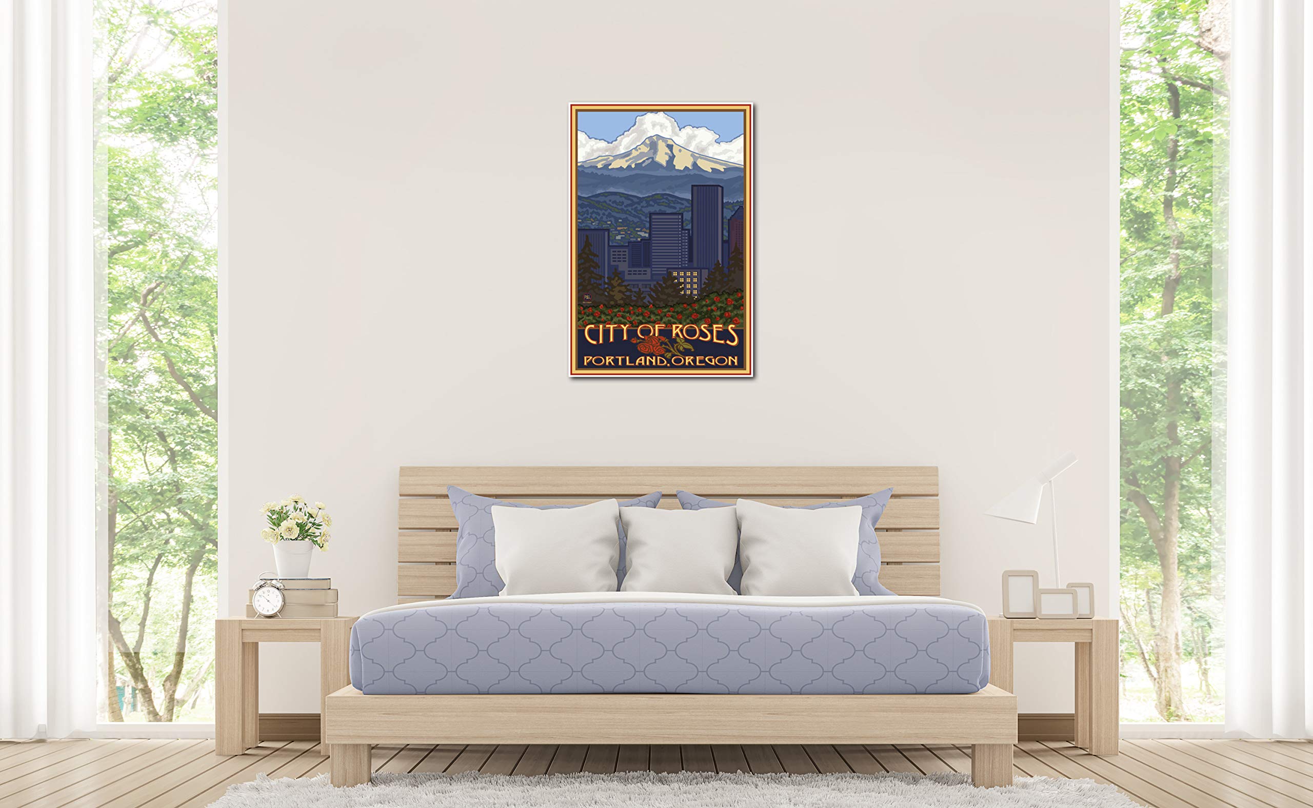 Portland Oregon Skyline Giclee Art Print Poster From Travel Artwork By Artist Paul A. Lanquist 24'' X 36''