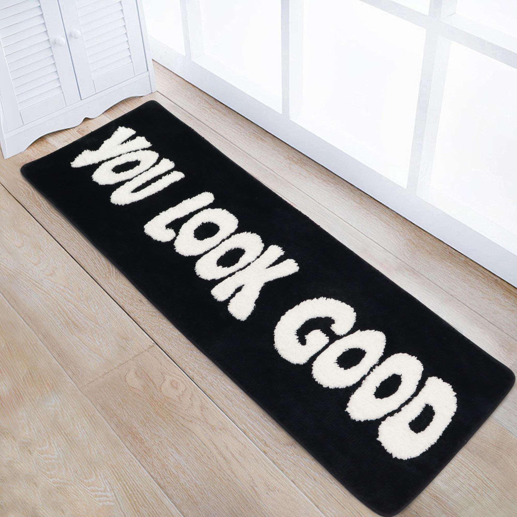 Oturgor You Look Good Runner Black And White Bathroom Rug Long Bath Mat Funny Bathroom Decor For Bathtub,Bedroom And Shower,20''
