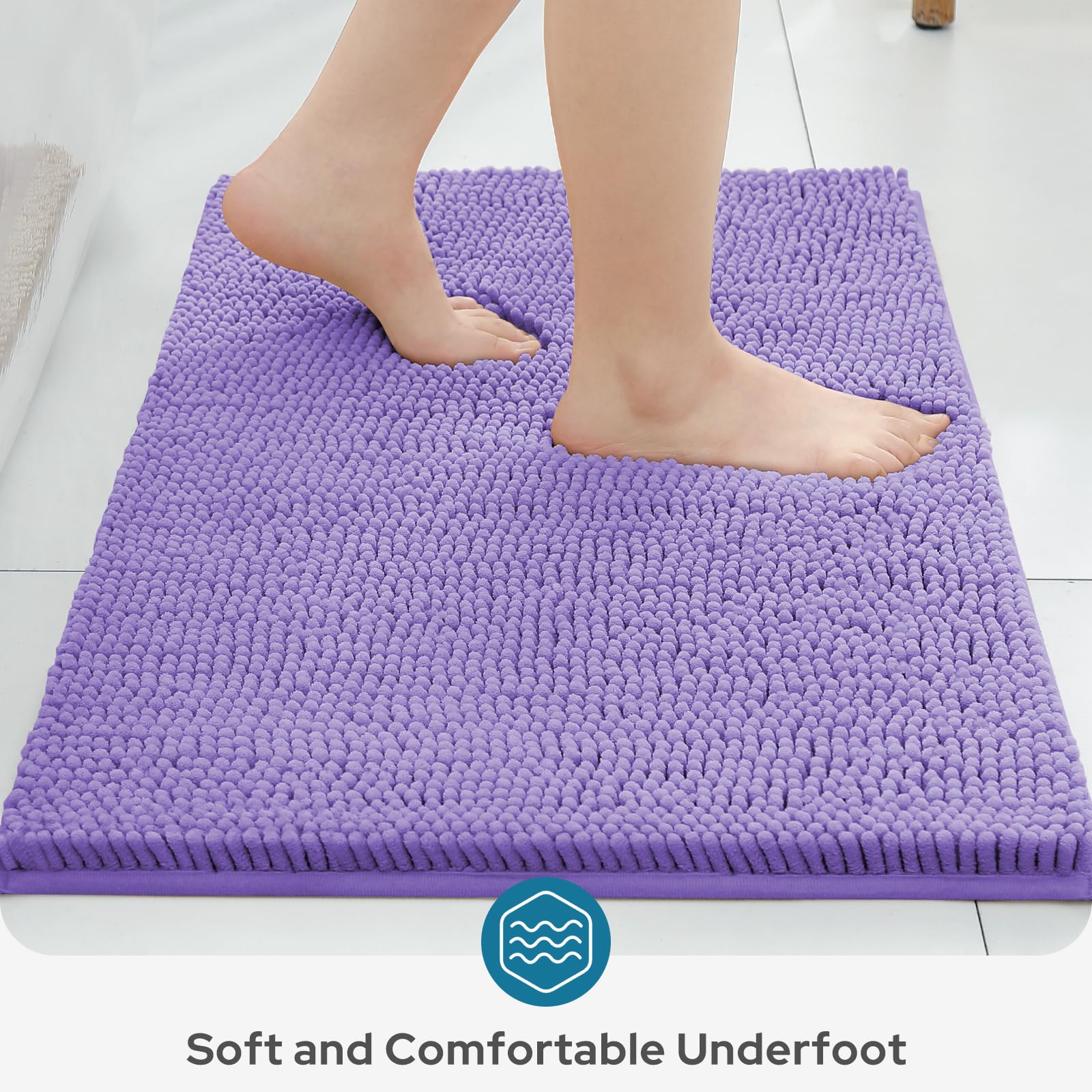 BYSURE Lavender Bathroom Rugs Sets 3 Piece Non Slip Extra Absorbent Plush Chenille Soft Washable Bath Rugs and Mats Set