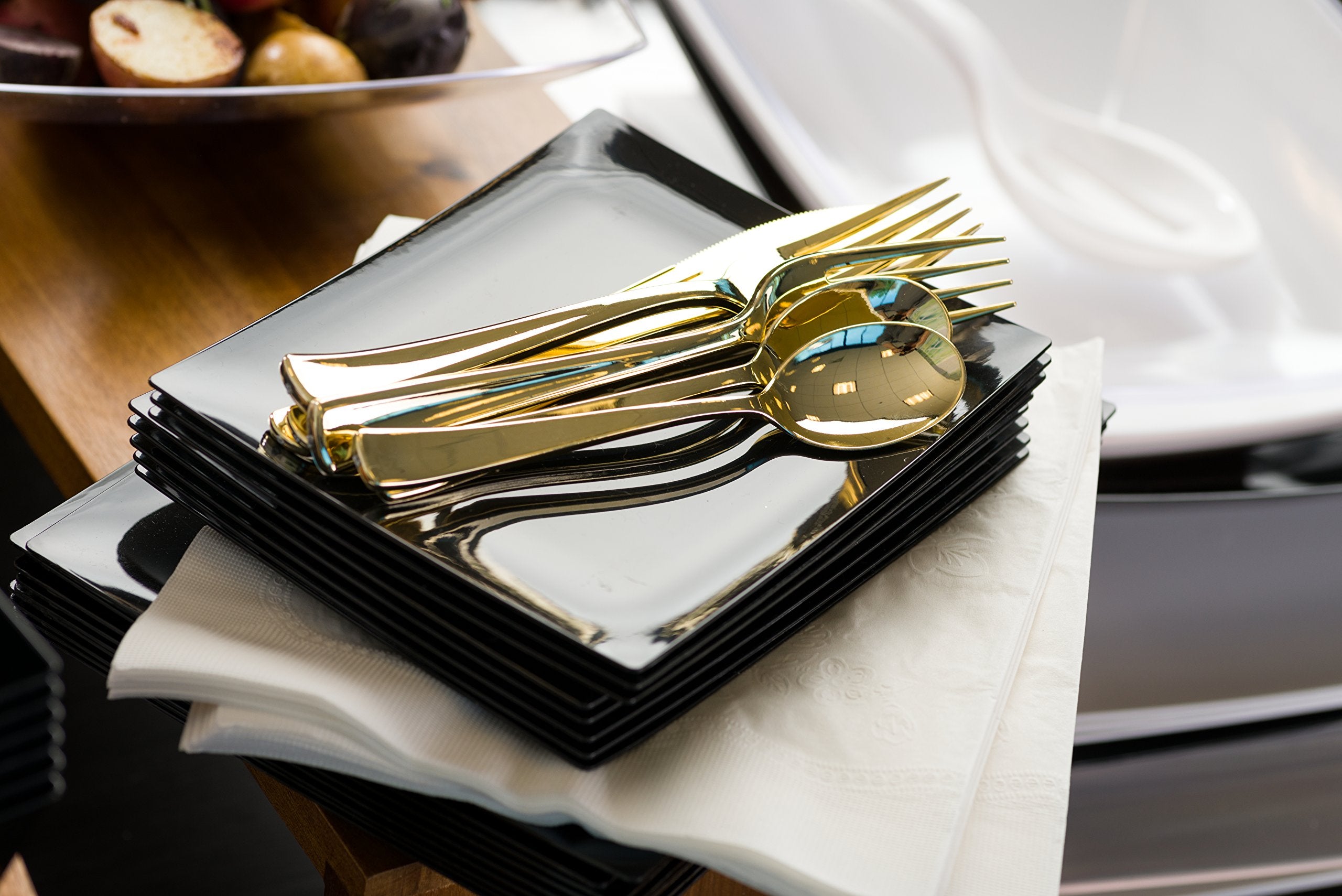 Plastic Cutlery Silverware Extra Heavyweight Disposable Flatware, Full Size Plastic Spoons Like Gold 24 Pack