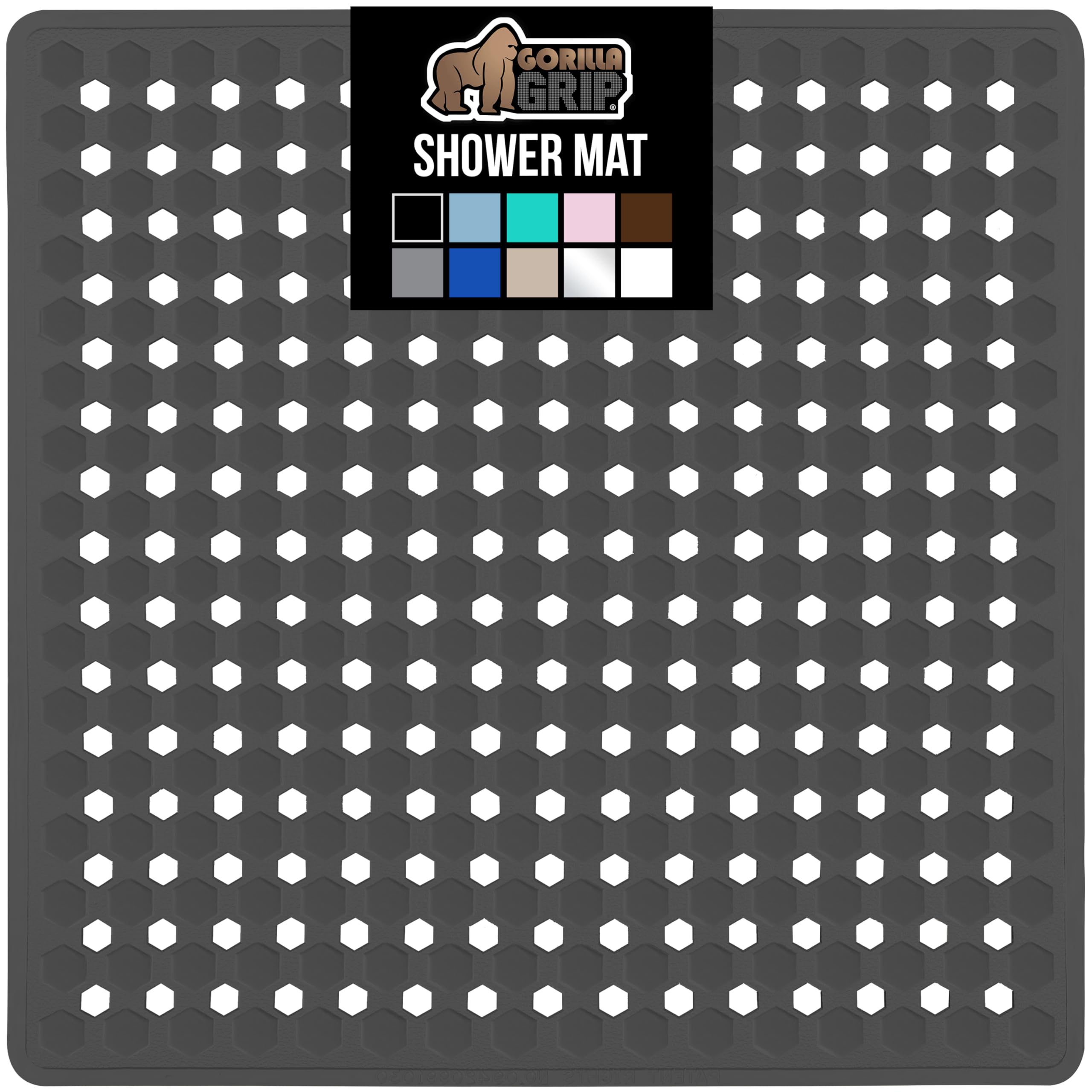 GORILLA GRIP Patented Square Shower Stall Mat, Small Bathtub Floor Mats for Stand Up Showers, Suction Cups and Drain Holes, Mach