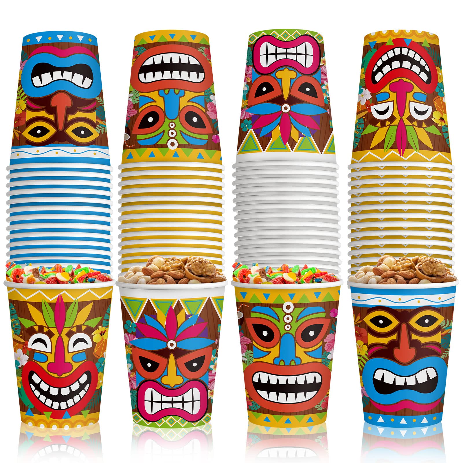 Yinder 60 Pieces Tiki Cups 9 oz Tiki Disposable Paper Cups Cute Party Decorations Summer Pool Party Decor for Kids Adults Beach 