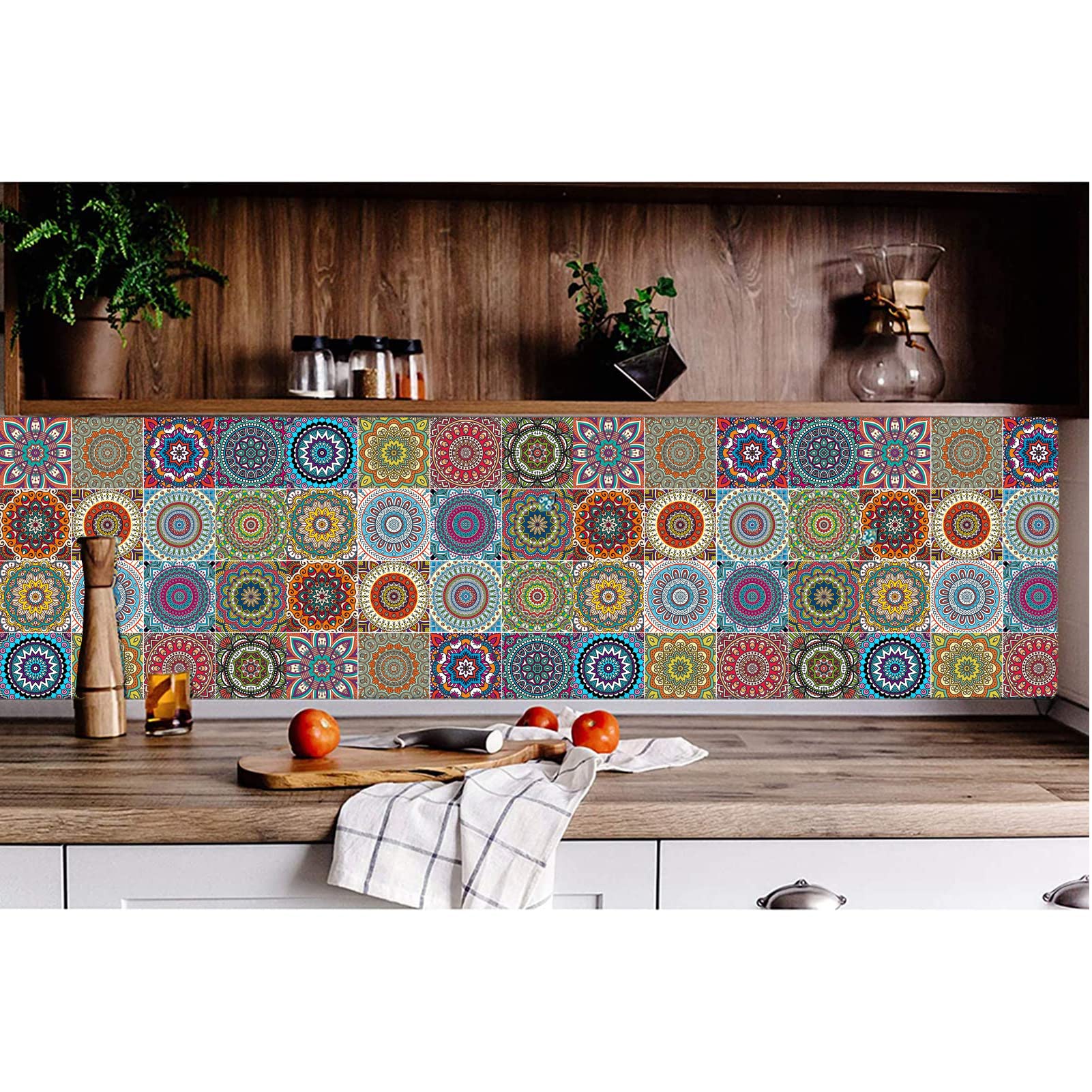 16 Pcs Moroccan Style Decorative Tile Stickers, 6''X6'' Vinyl Self Adhesive Removable Waterproof Peel And Stick Backsplash Walls
