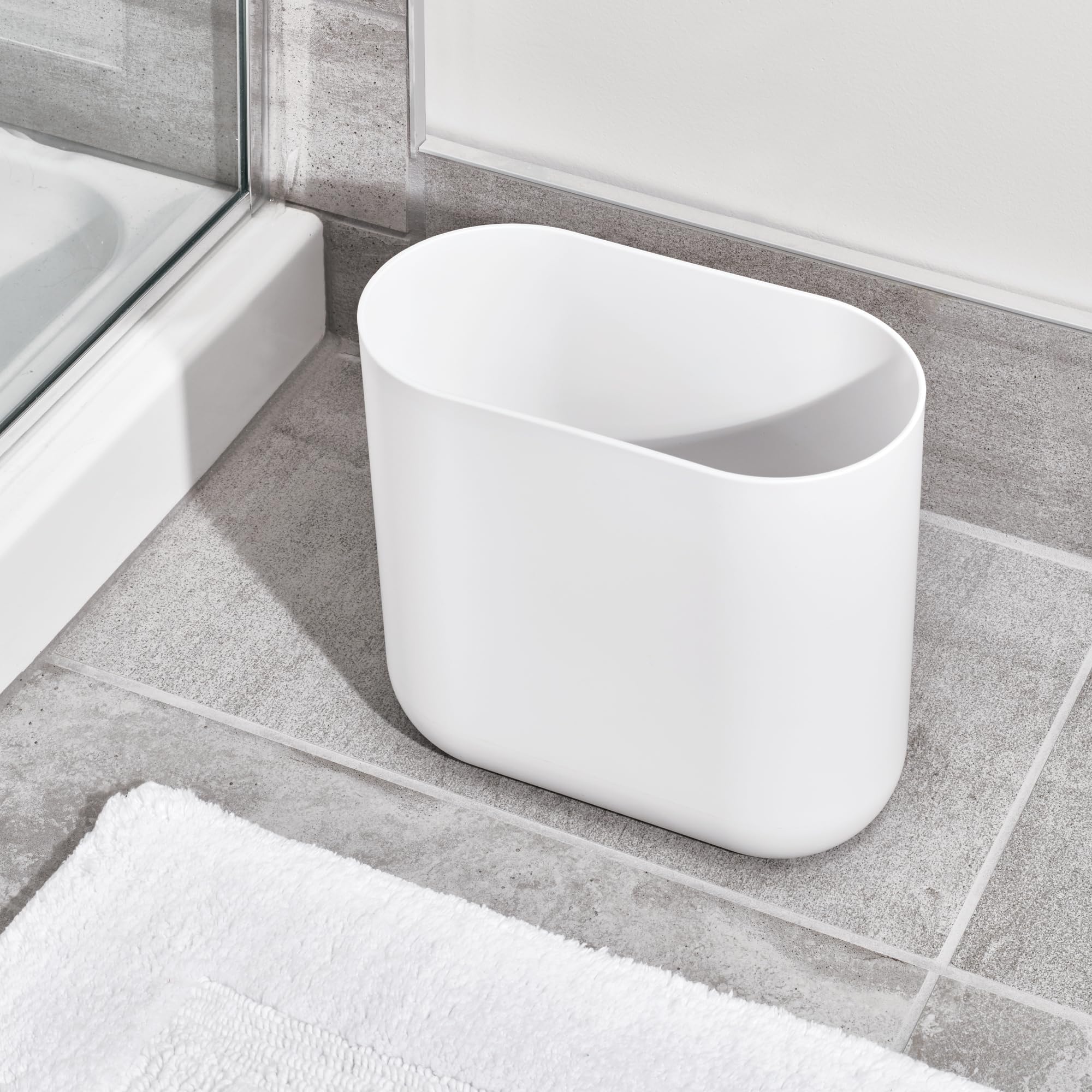 iDesign Slim Oval Plastic Waste Basket The Cade Collection  10.56? x 5.5? x 9.77?  White