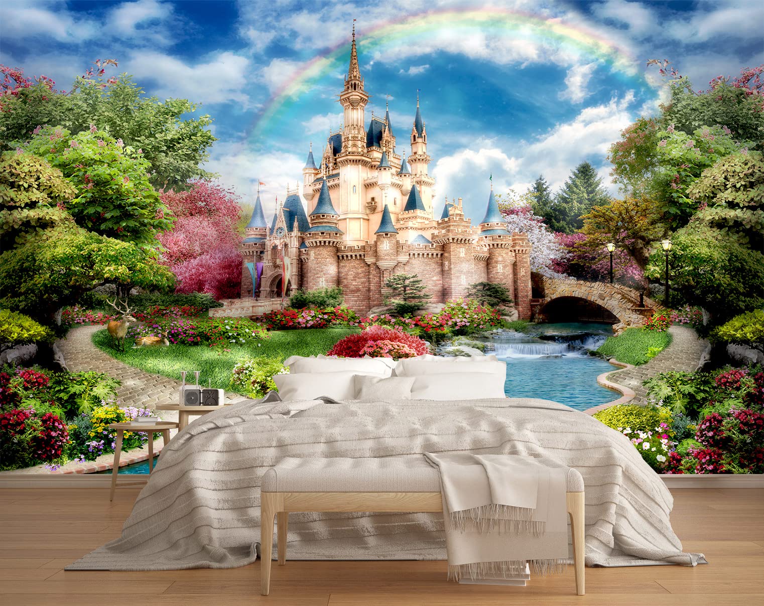 MFWFM Castle Mural Wallpaper for Kids Bedroom Beautiful Fairytale World Nursery Wall Mural (Not Peel n Stick)