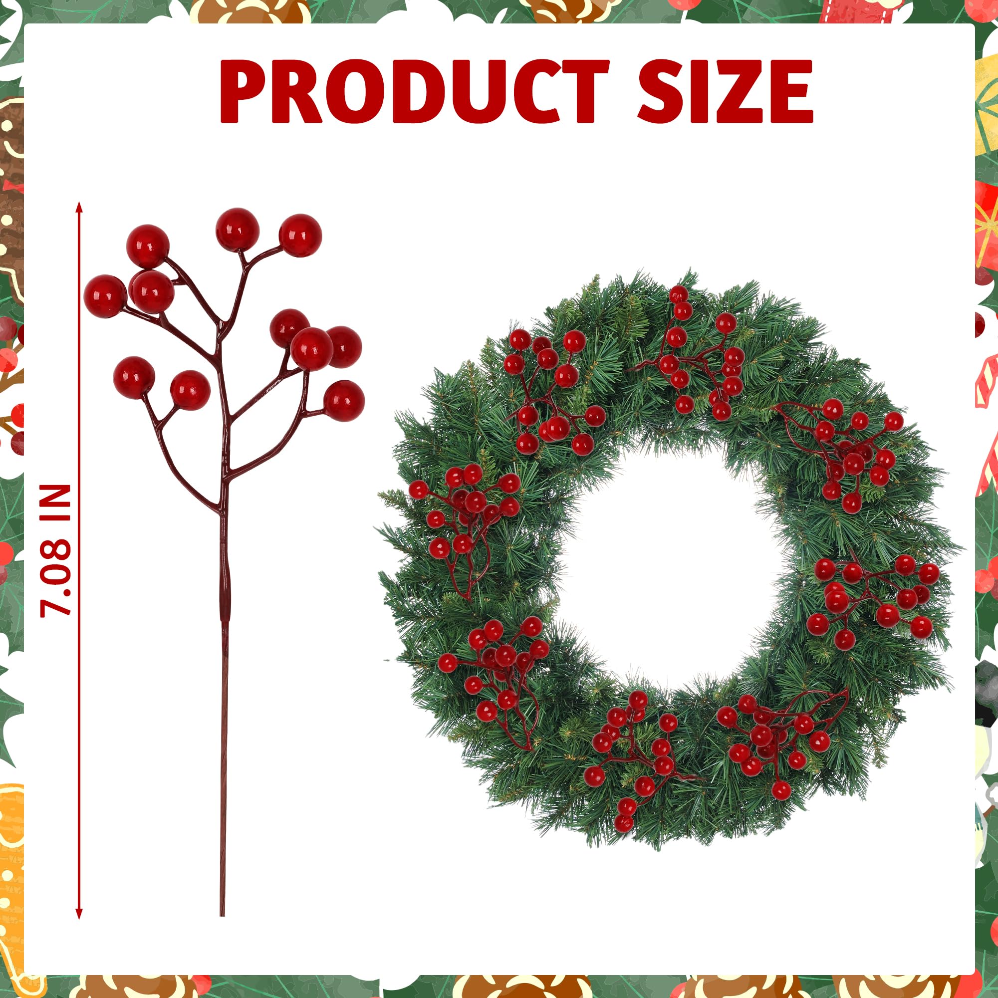 Vipay 24 PCS Christmas Tree Decorations, 7.08 in Red Berry Stem, Artificial Berry Picks Floral Pick for Wreath, Burgundy Holly B
