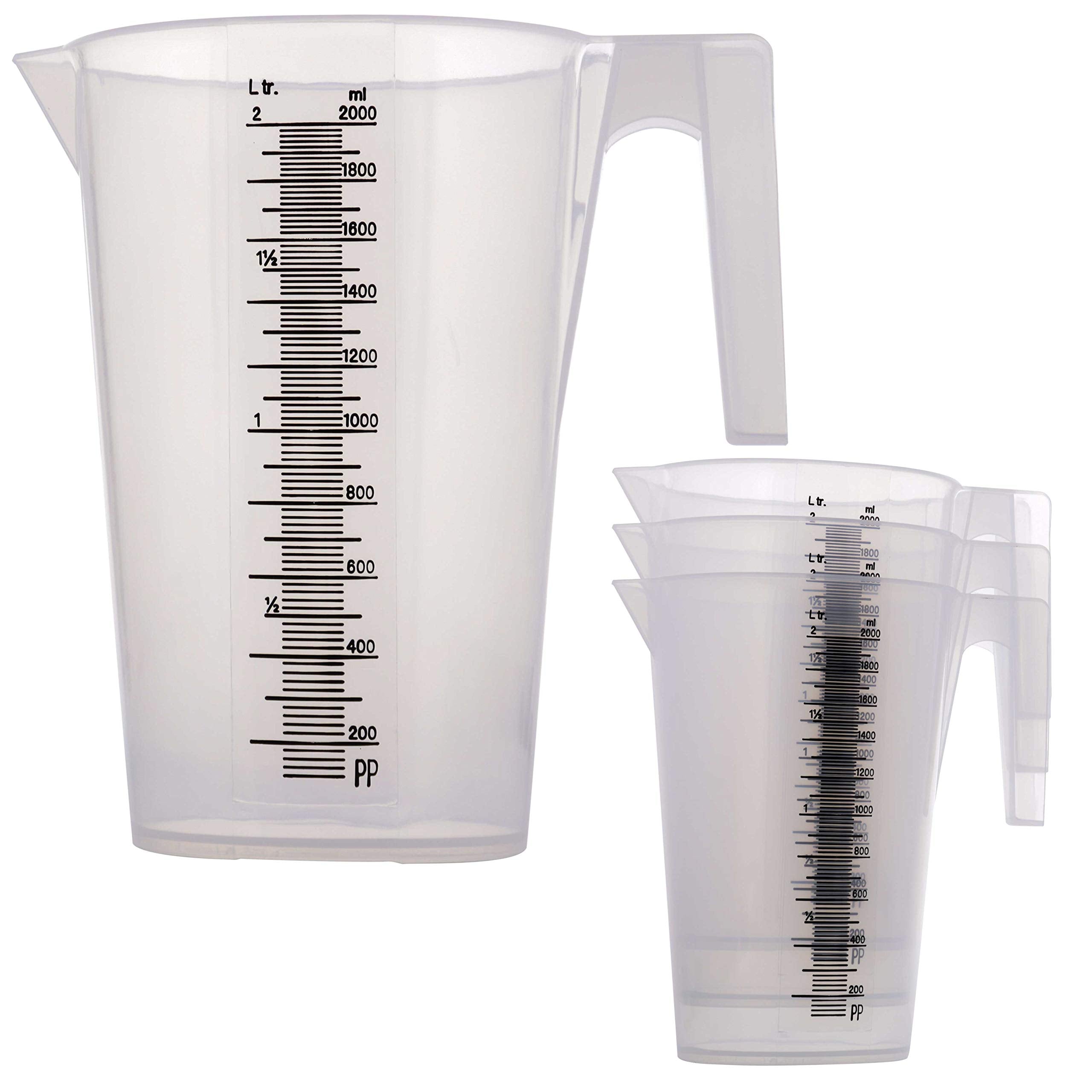 TCP Global 2 Liter (2000ml) Plastic Graduated Measuring and Mixing Pitcher (Pack of 4) - Holds Over 2 Quarts (64oz) - Pouring Cu