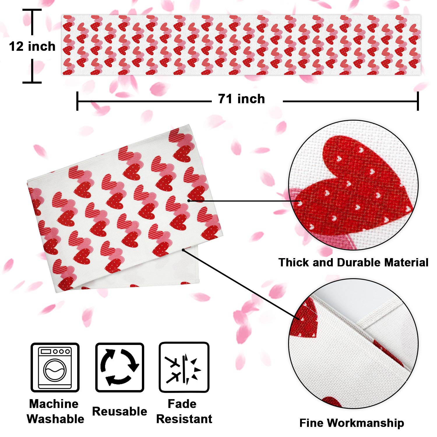 Partywind Valentines Day Table Runner, Valentines Red Heart Decorations For The Home Decor, Valentine Romantic Decorations For A