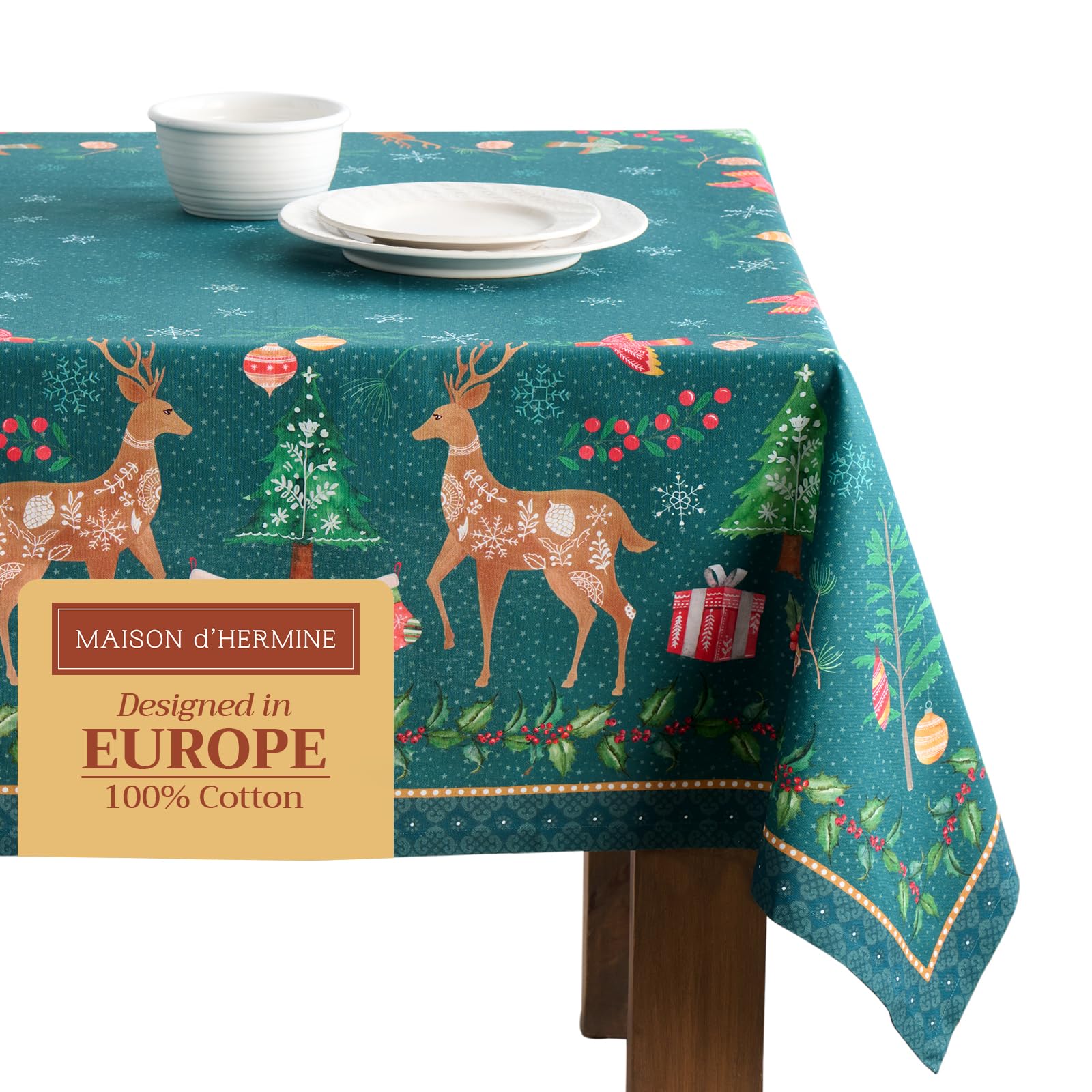 Maison D' Hermine 100% Cotton Table Cover - 54''X54'' Square Decorative Tablecloth - Washable Tablecloths For Dining, Farmhouse