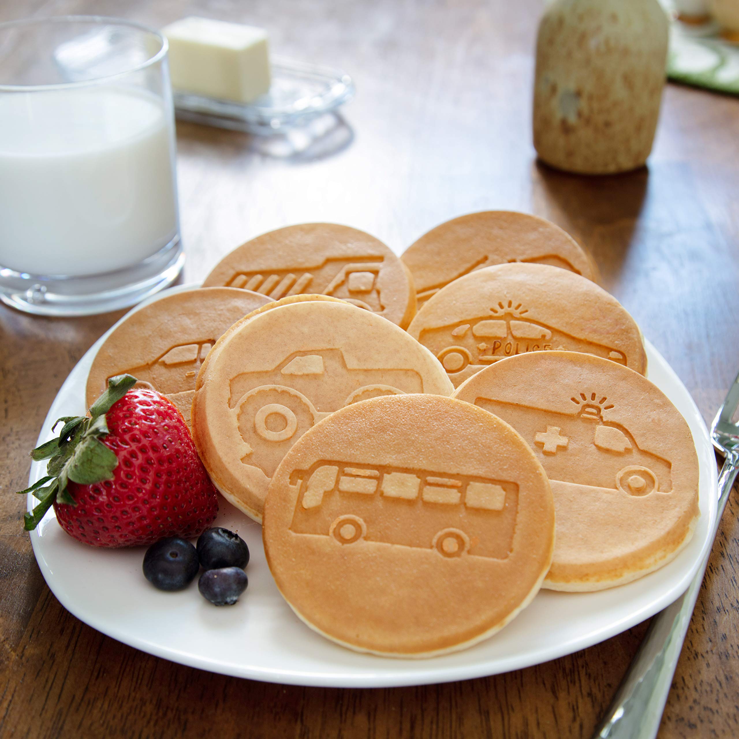 Car & Truck Mini Pancake Pan - Make 7 Unique Flapjack Cars, Nonstick Pan Cake Maker Griddle For Breakfast Fun & Easy Cleanup, Un