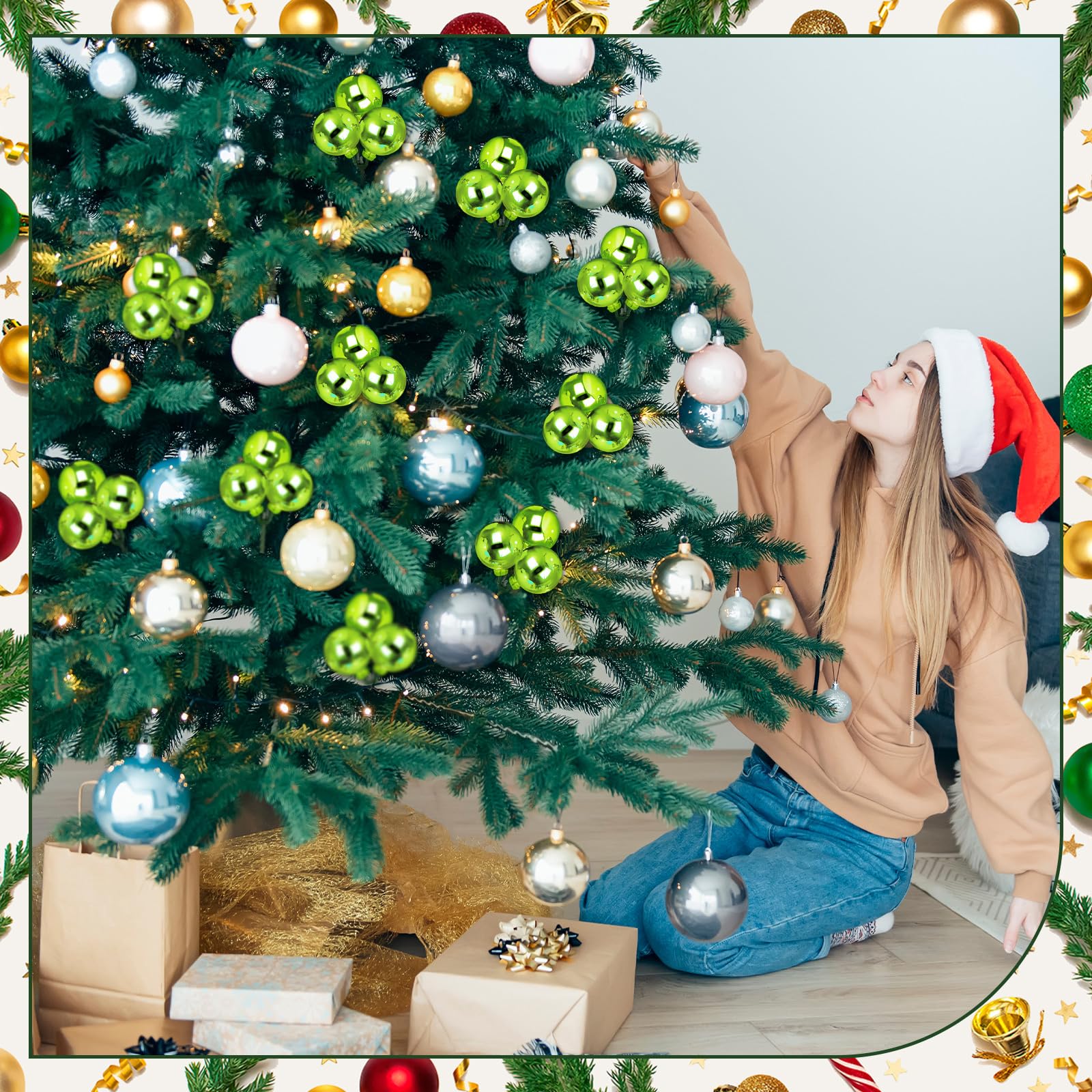 Syhood 12 Set 7.9 Inch Christmas Ball Ornaments on Wired Picks Shatterproof Xmas Ball Picks for Christmas Tree Vase Wreath Stair