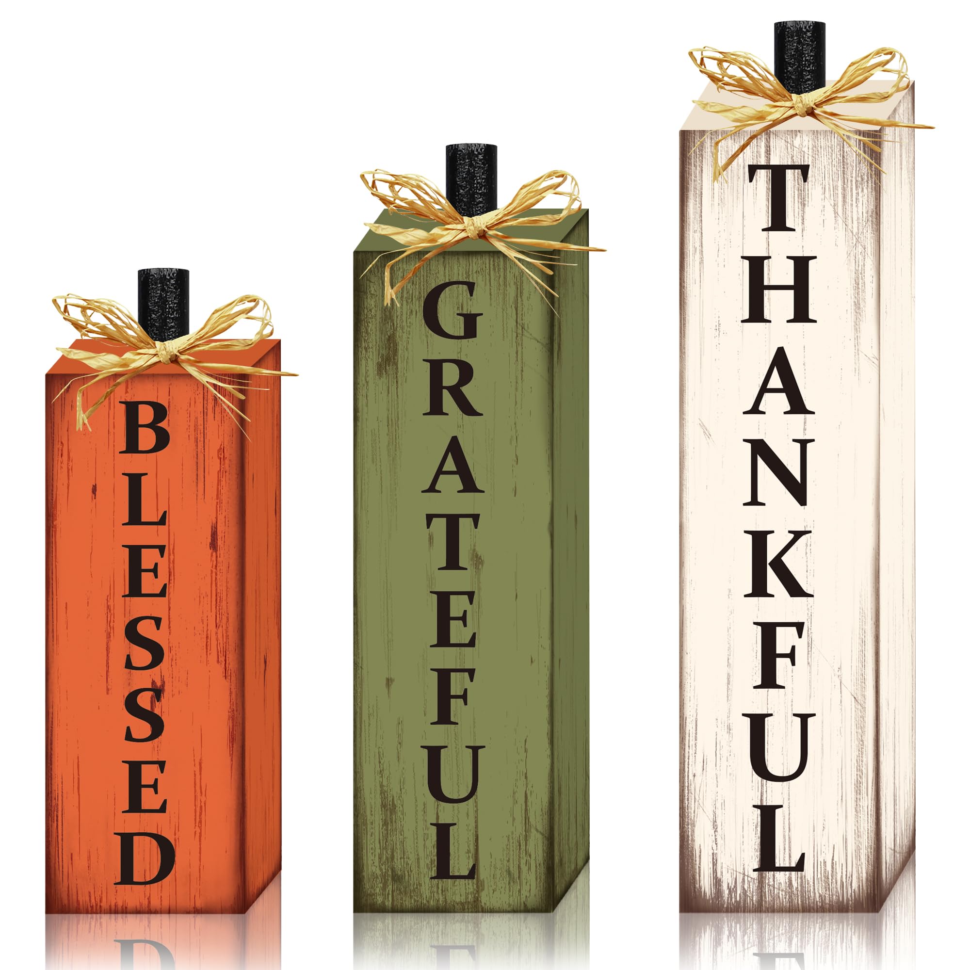 Thankful Blessed Grateful Tabletop Signs Thanksgiving Wooden Block Signs Vintage Fall Tiered Tray Decor Farmhouse Wood Centerpie