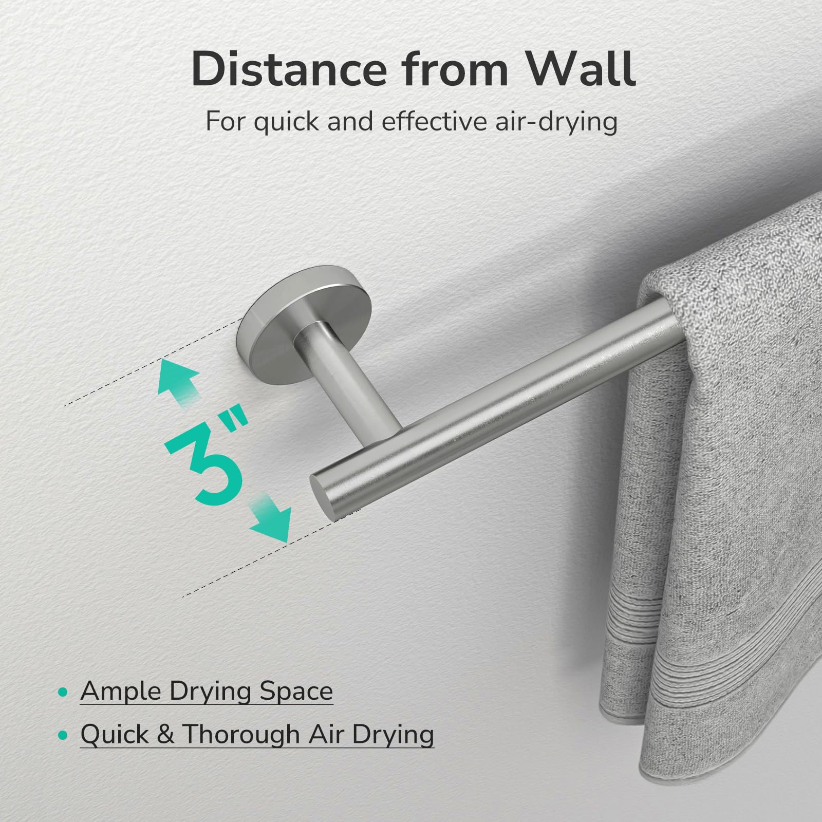 USHOWER Brushed Nickel Towel Bar  30-Inch Towel Rack for Bathroom Wall Mounted  Thicken SUS304 Stainless Steel Modern Home Decor Towel Rod (Total Length 32-Inch)