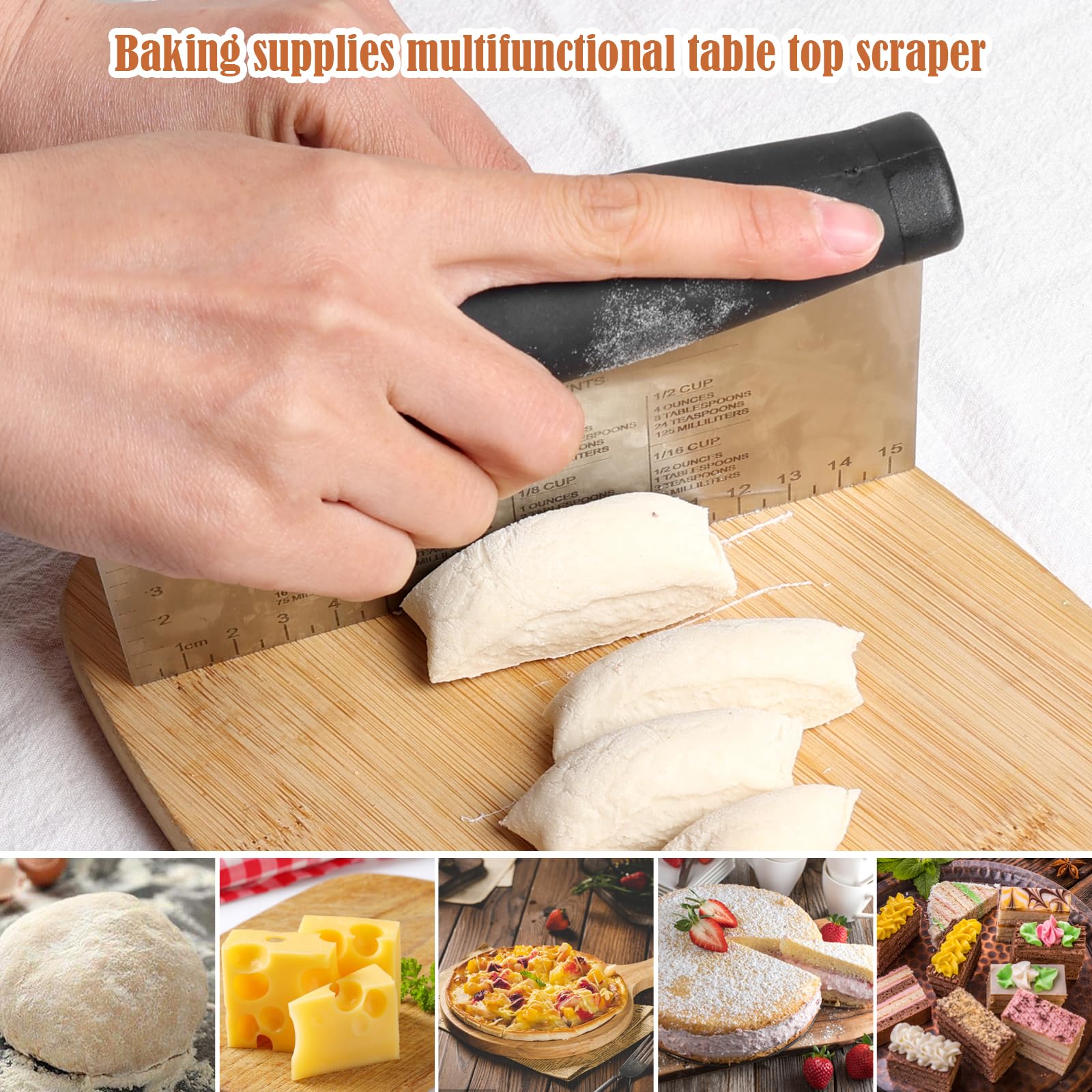 2Pcs Stainless Steel Dough Scraper & Chopper - 6 Inch Multi-Purpose Kitchen Tools With Measuring Markings, Cutter For Dough, Cak