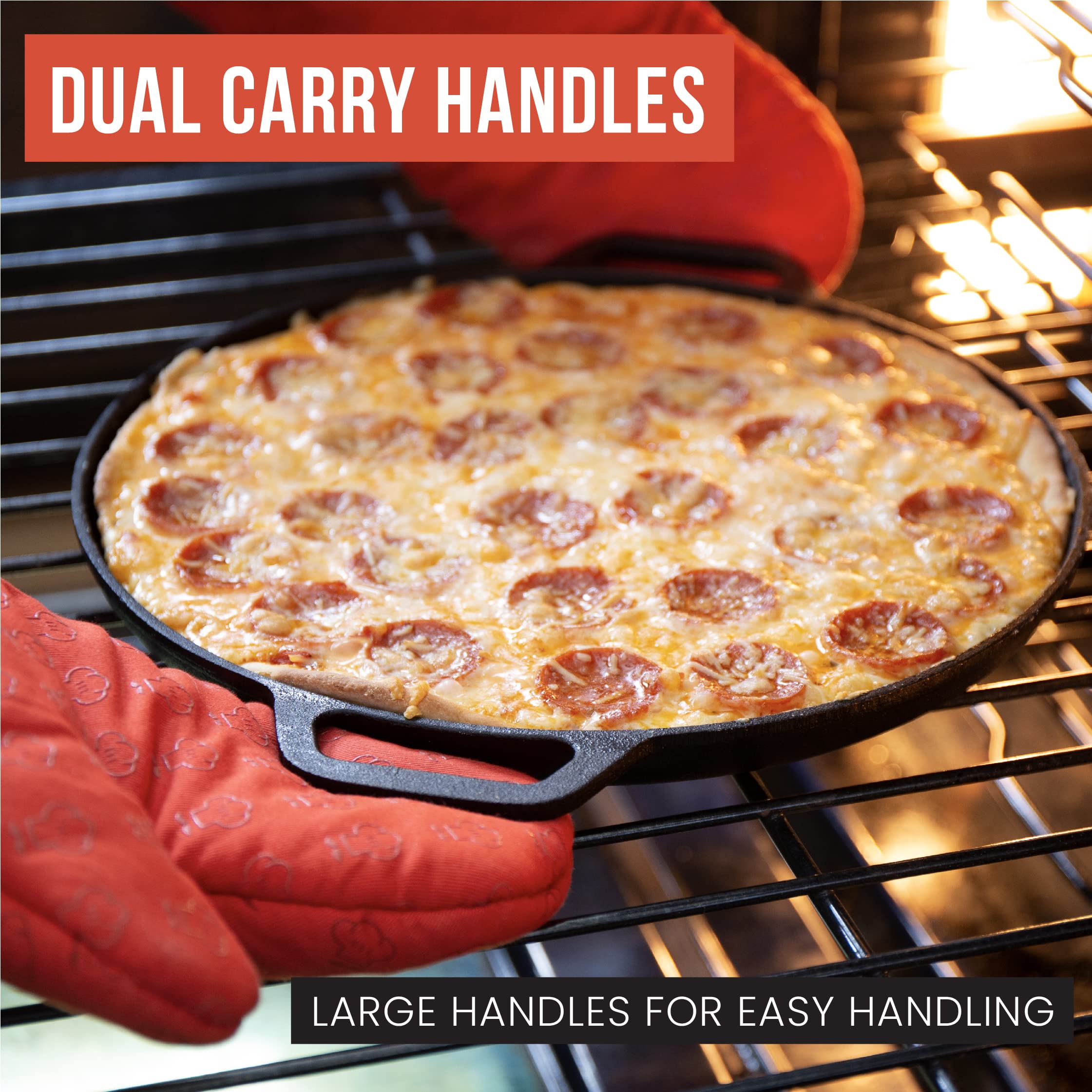 Chef Pomodoro Cast Iron Pizza Pan, Pre-Seasoned 12 Inch Cast Iron Skillet With Handles, Dosa Pan For Dosa Tawa Roti, Crepe Pan,