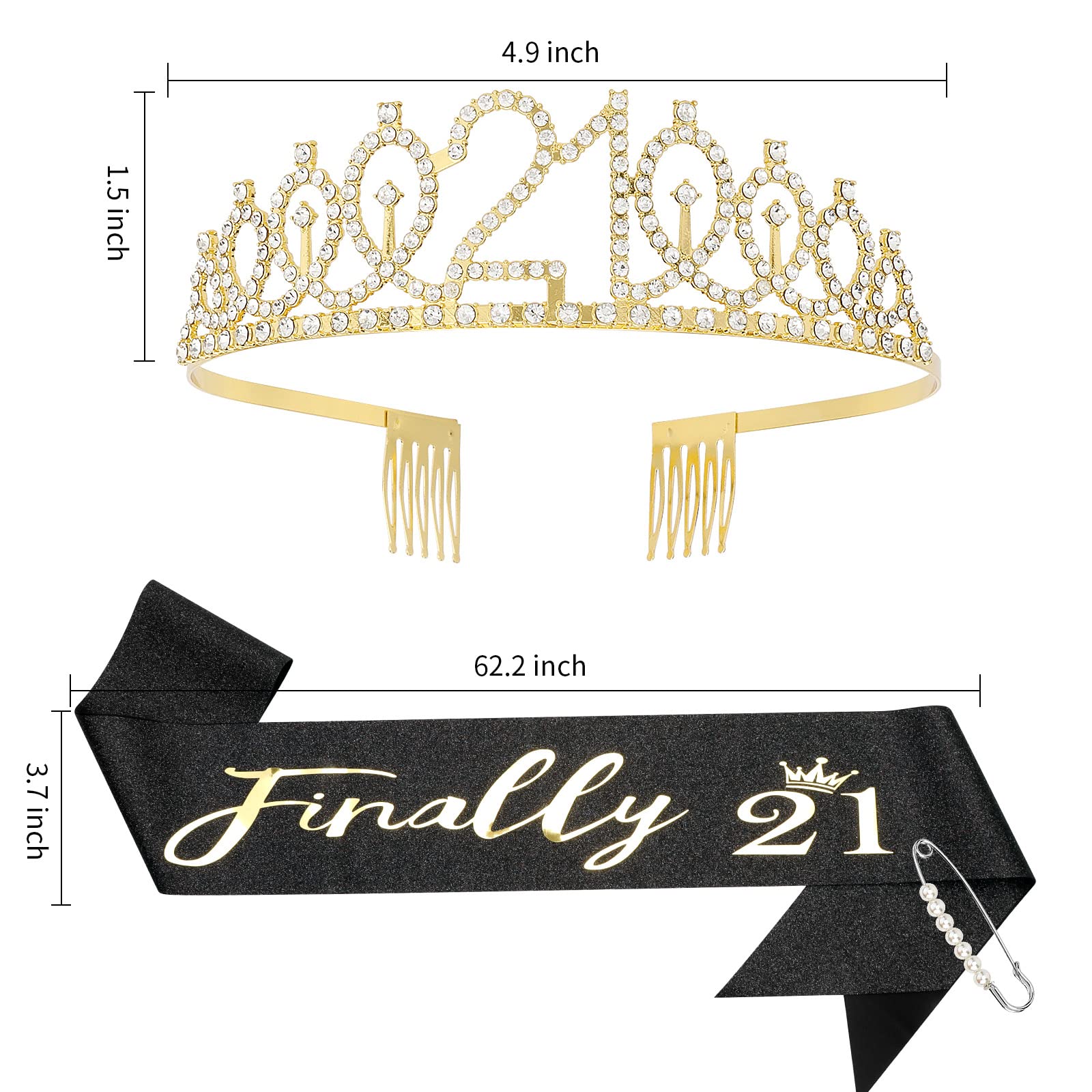 21St Birthday Decorations For Her ''Finally 21'' Black Birthday Sash And Gold Rhinestone Crown Tiara Set For Girls 21St Birthday