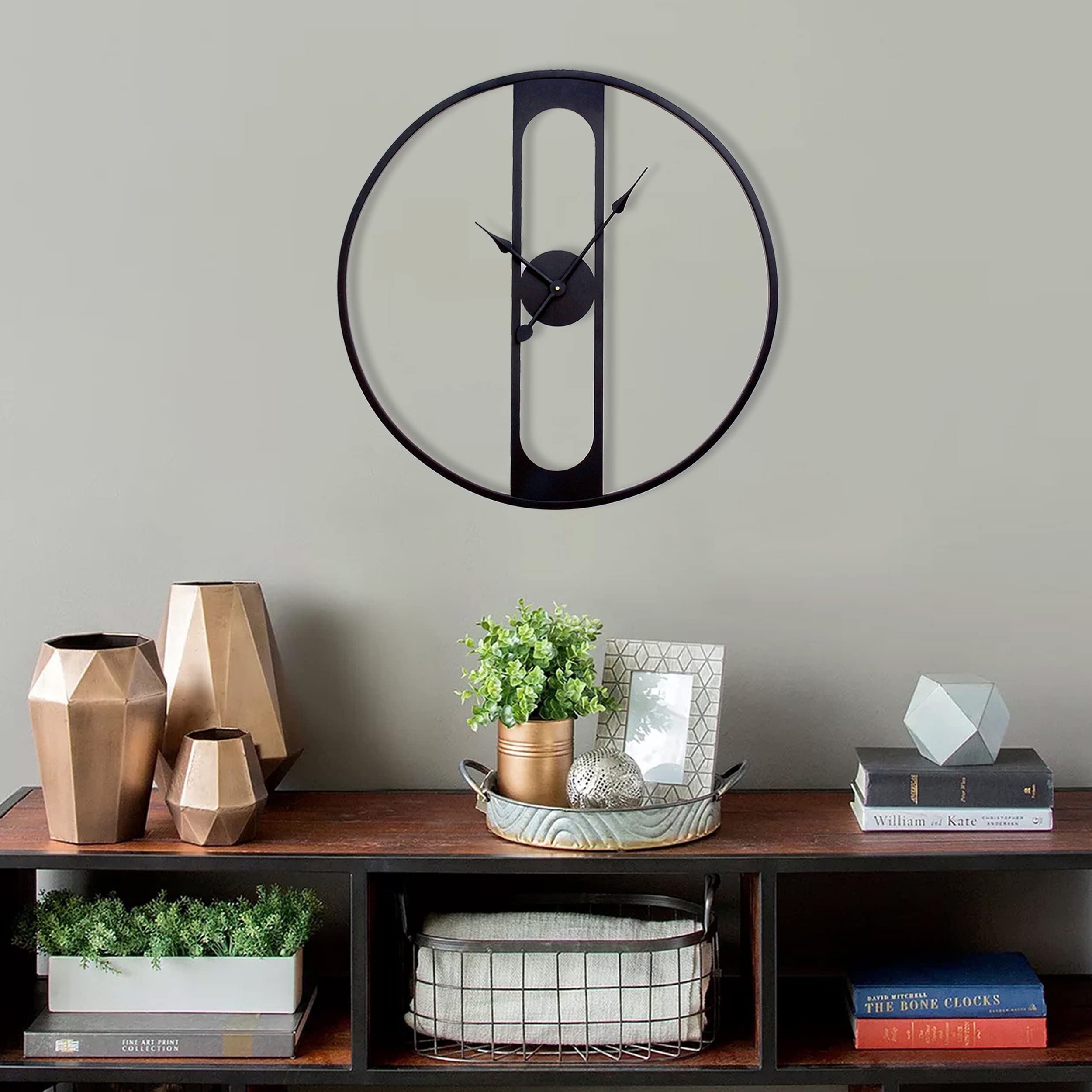 Craftter Home Decor Elegant Design Metal Analog Wall Clock | Clocks For Bedroom Living Room Hall Office Wall (24 Inch_Black)