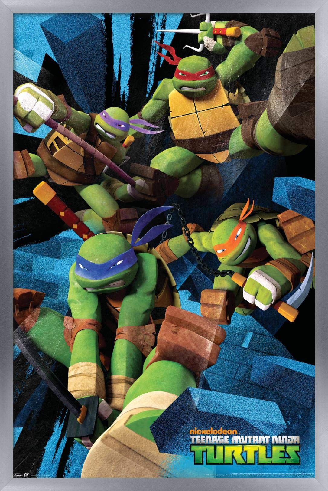 Trends International Nickelodeon Teenage Mutant Ninja Turtles - Attack Wall Poster, 14.725'' X 22.375'', Silver Framed Version