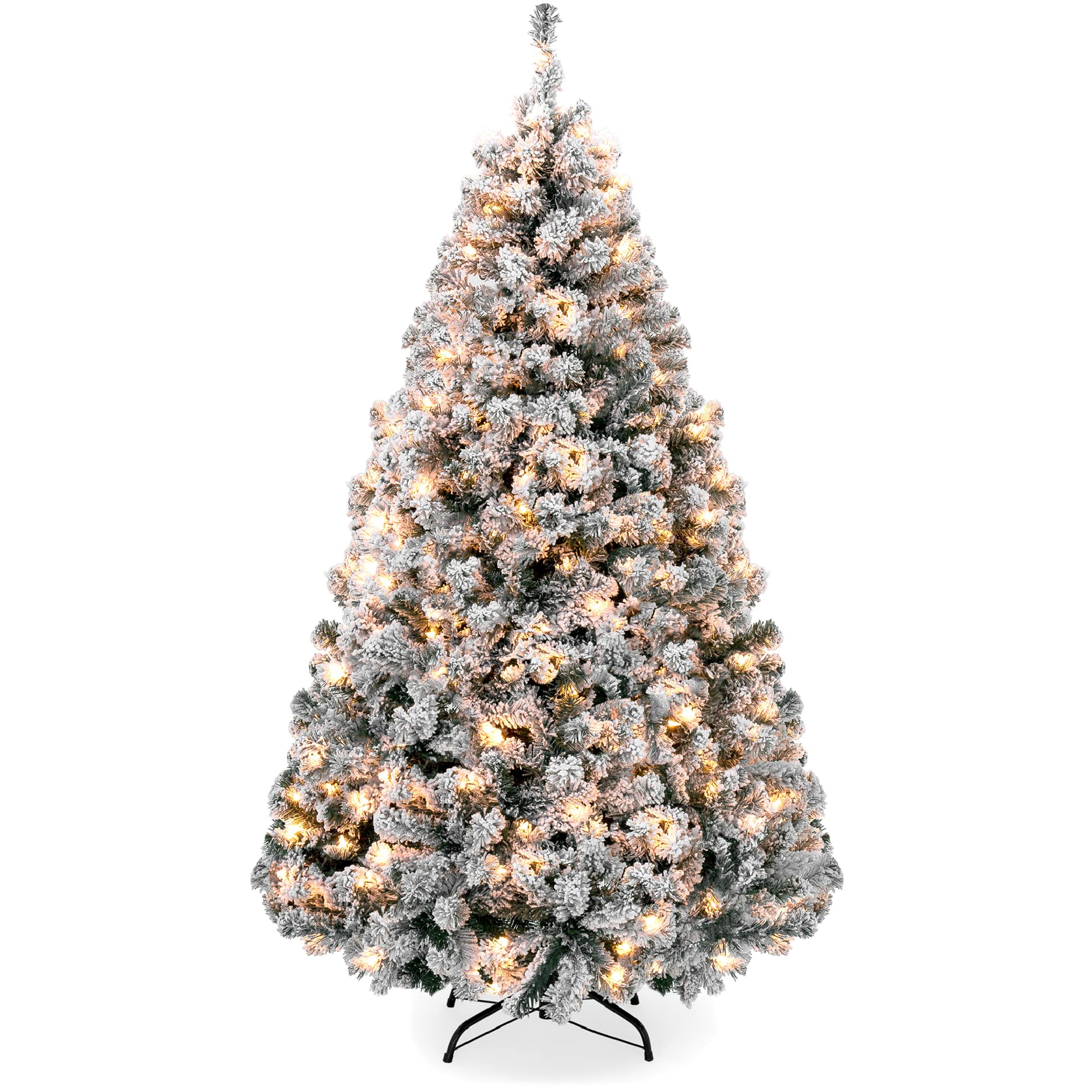 Best Choice Products Pre-Lit Artificial Christmas Tree, 7.5ft Snow Flocked Design Pine Tree, Full Appearance Snowy w/Easy Assemb