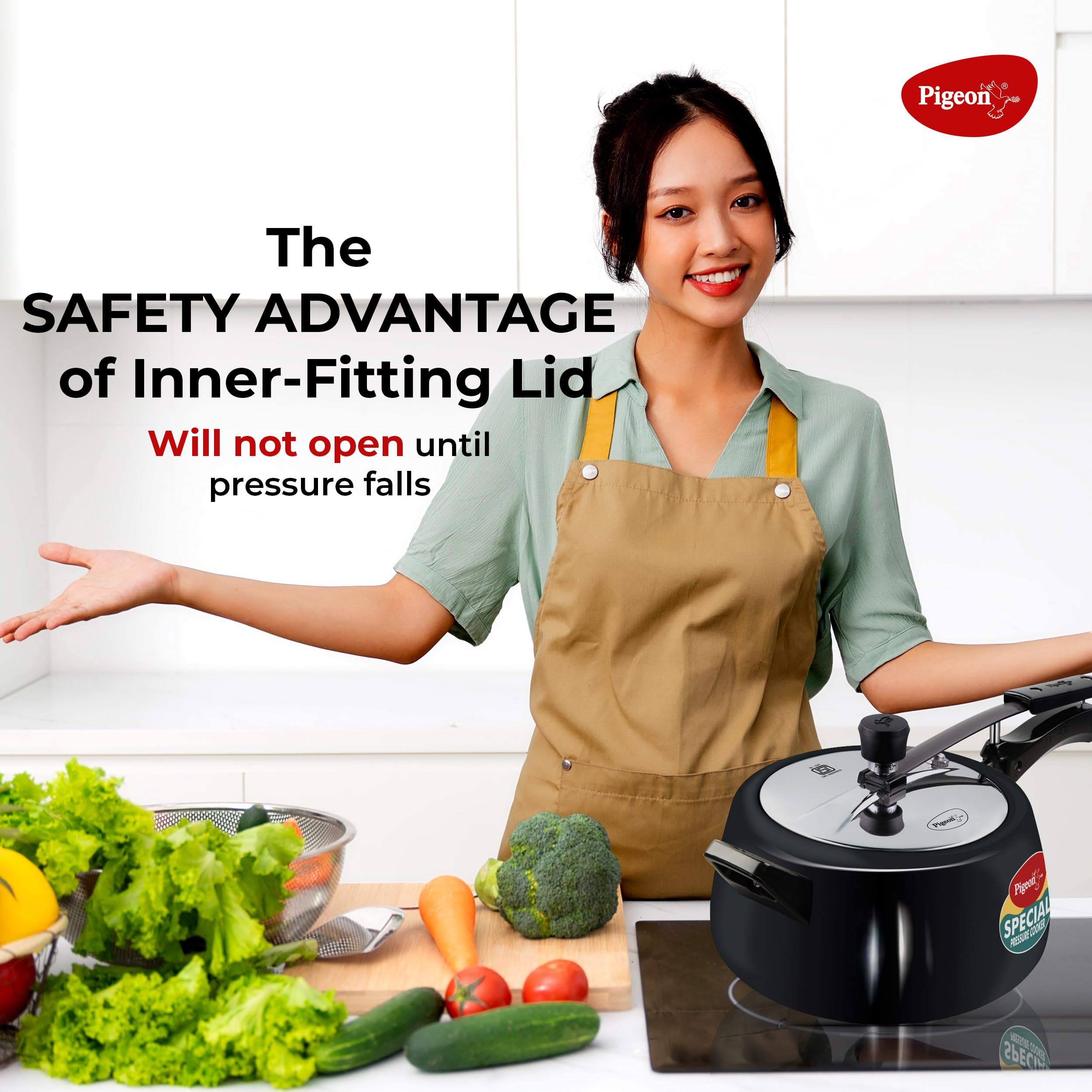 Pigeon by Stovekraft Hard Anodised Aluminium Inner Lid Cooker - 5 Litre with Induction Base (Contura), silver, large (14548)