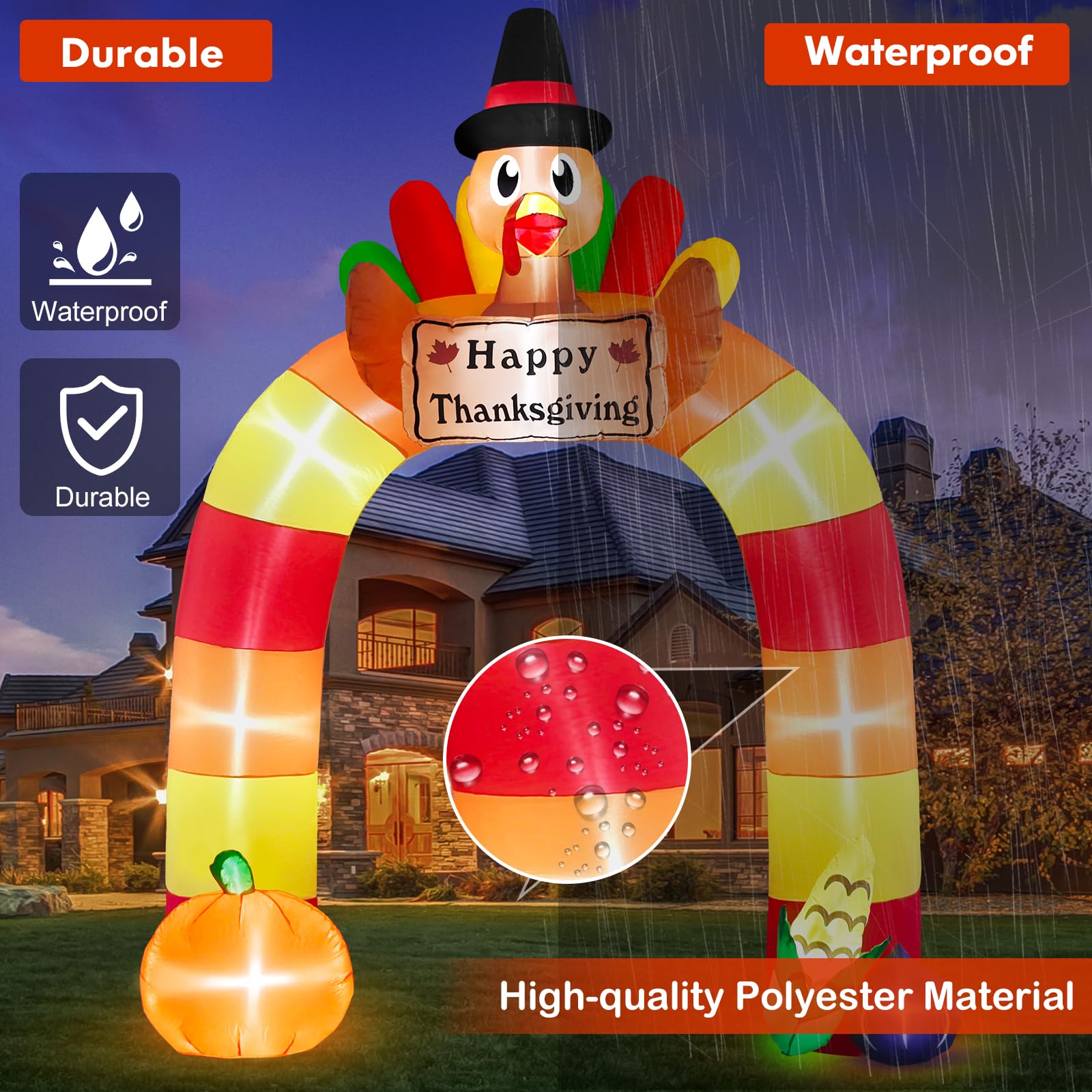 Danxilu 10FT Thanksgiving Inflatables Turkey Archway Outdoor Decorations, Inflatable Turkey Arch with Happy Thanksgiving Sign Bl