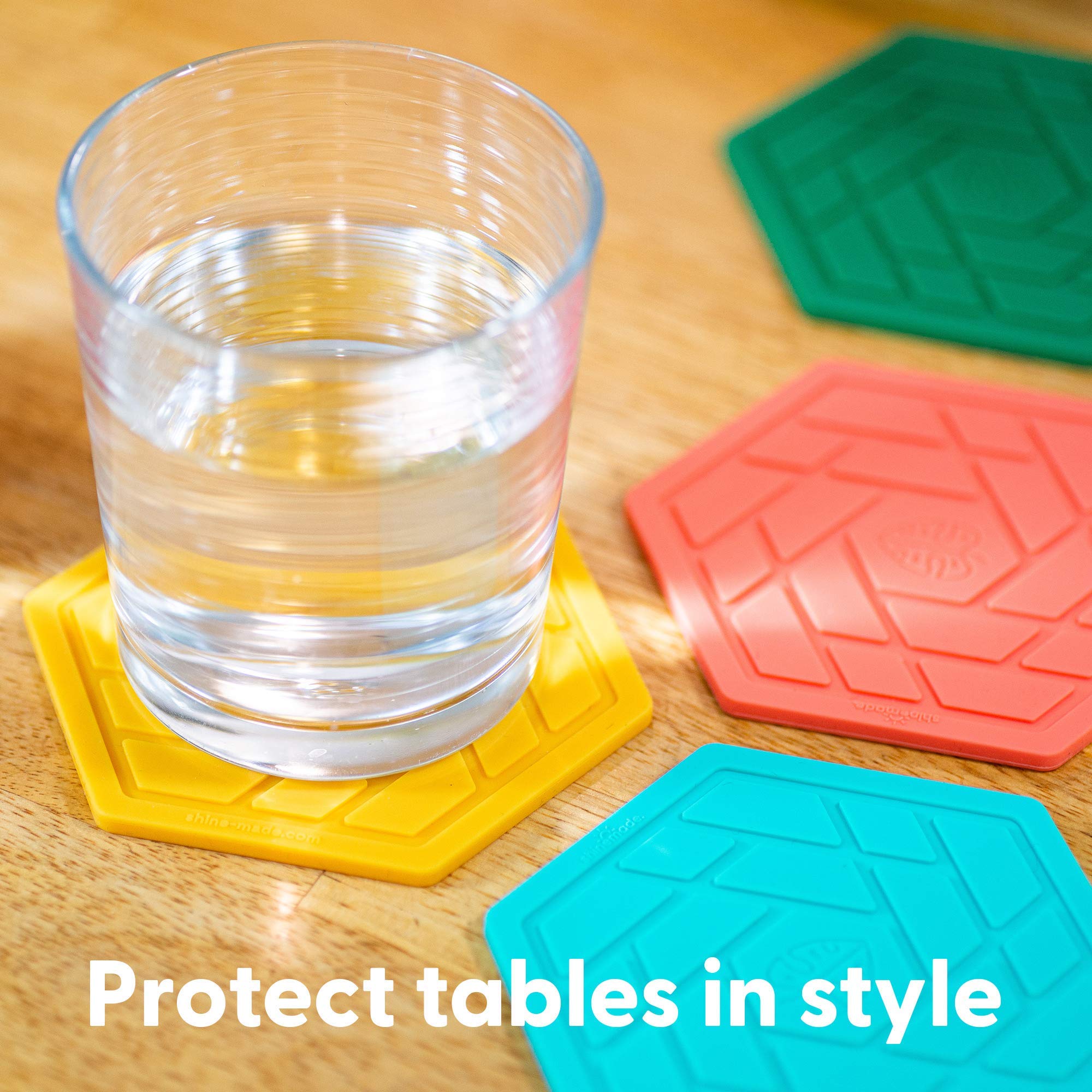 Shinemade Silicone Drink Coasters Set Of 4,Flexible & Heat-Resistant - Perfect For Home Decor & Table Protection (Aqua Saltwater