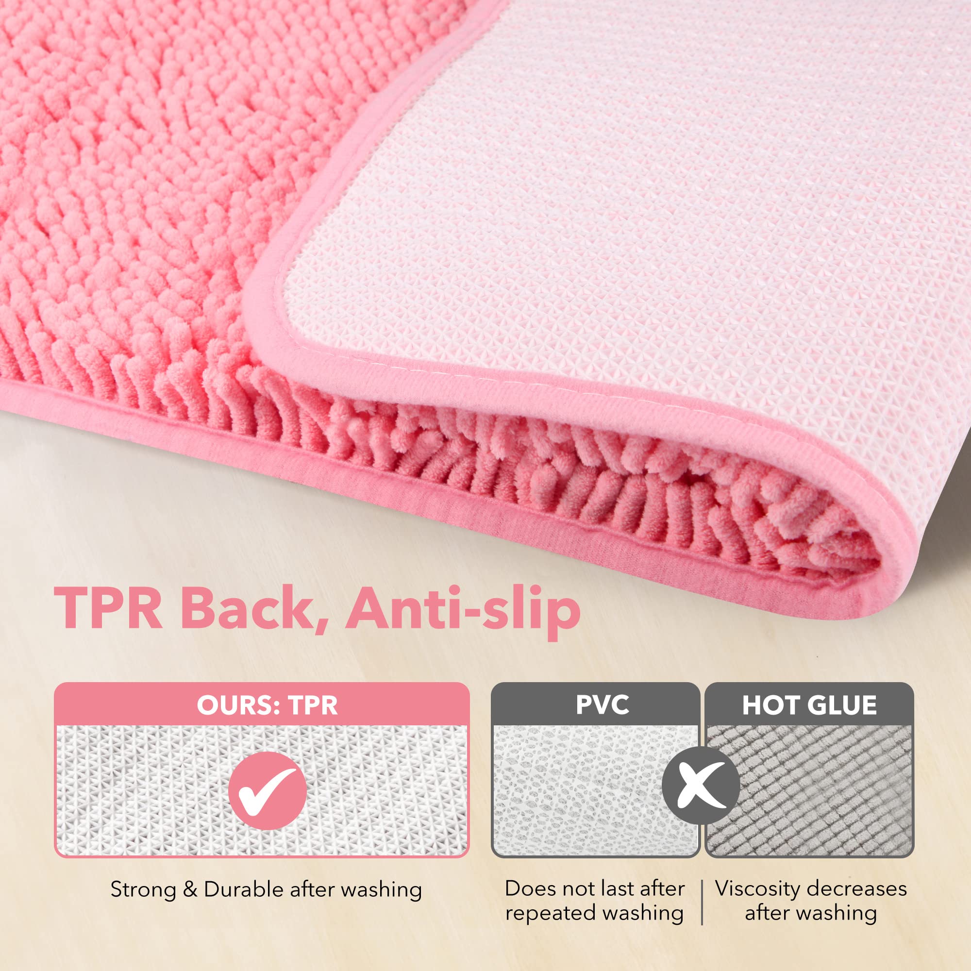 Yeaban Pink Bathroom Rugs Sets 2 Piece - Thick Chenille Bath Mats | Absorbent And Washable Bath Rug Non-Slip, Plush And Soft Rug