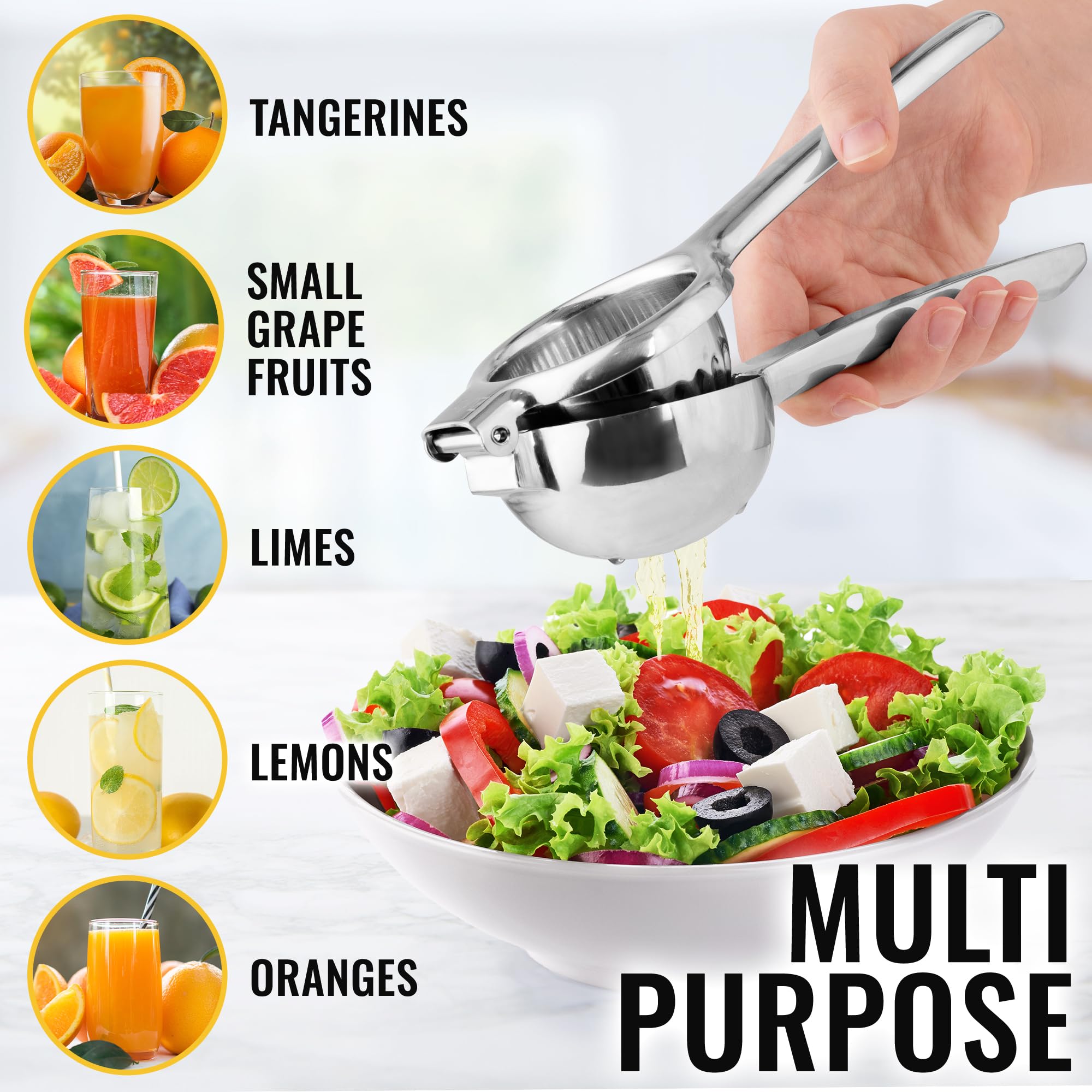 Zulay Extra Large Lemon Squeezer Stainless Steel - Easy Squeeze Heavy Duty Lemon Juicer Hand Press - Ergonomic Citrus Squeezer &