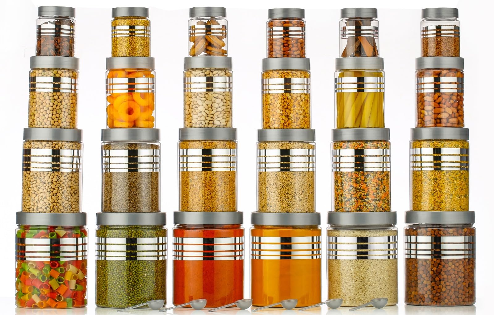 Kitchen Storage Container Set, Transparent, Pet Material, Airtight, Round, 1200Ml 650Ml 350Ml, (Pack Of12)
