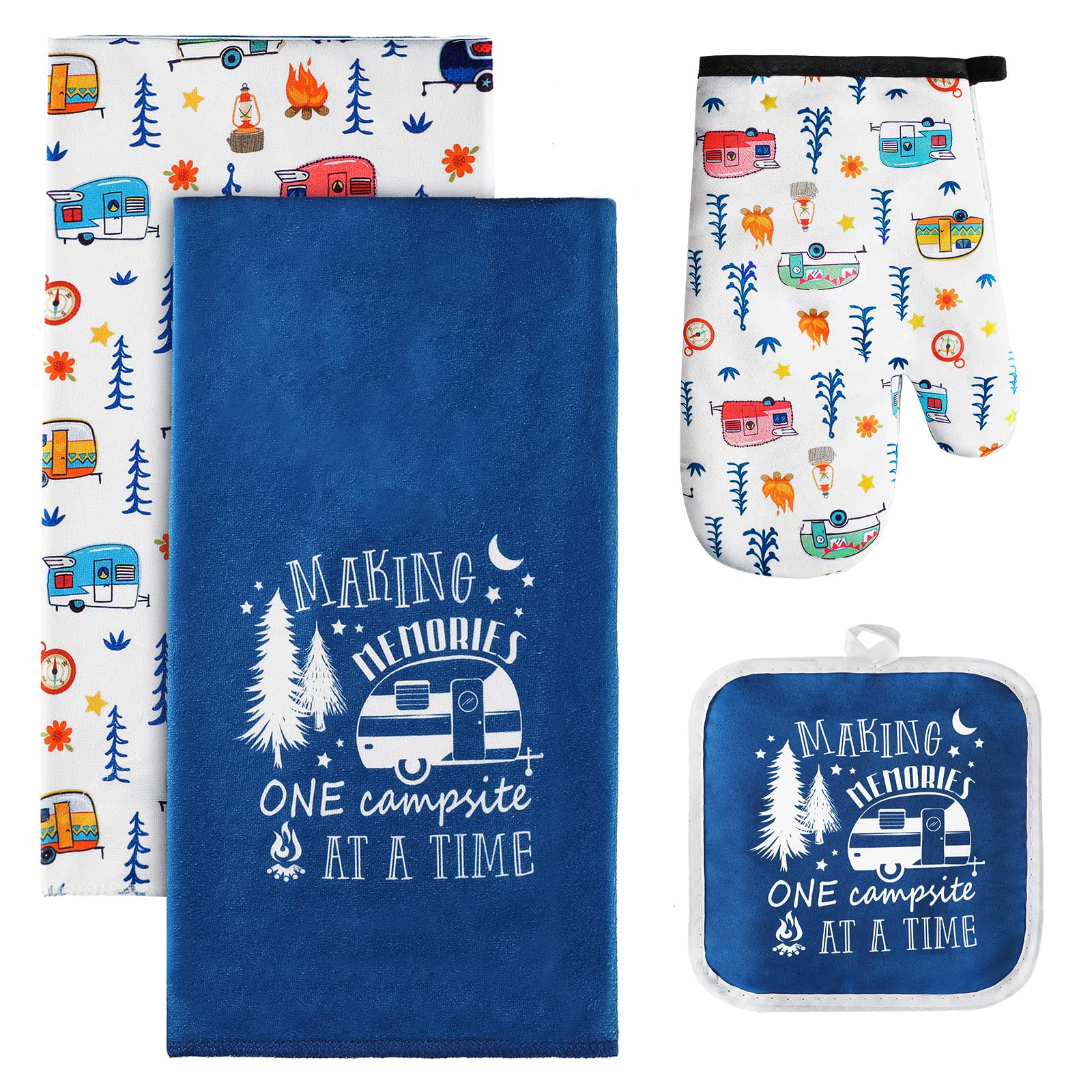 CHENGU 4 Pcs Camping Dish Towel Pot Holder Oven Mitt Gifts Camping Must Have Accessories Essential Making Memories One Campsite 