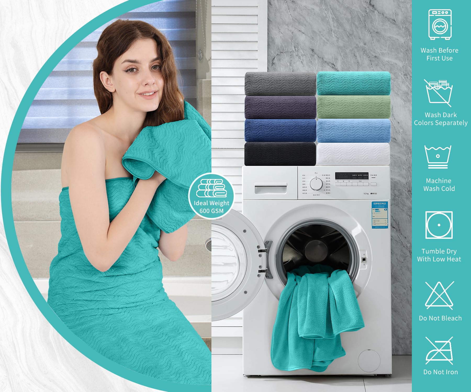 8 Piece Bathroom Towel Set |2 Jumbo Oversized Bath Sheet,2 Hand Towels,4 Washcloths| Extra Large Bath Sheet Soft Towel Set For B