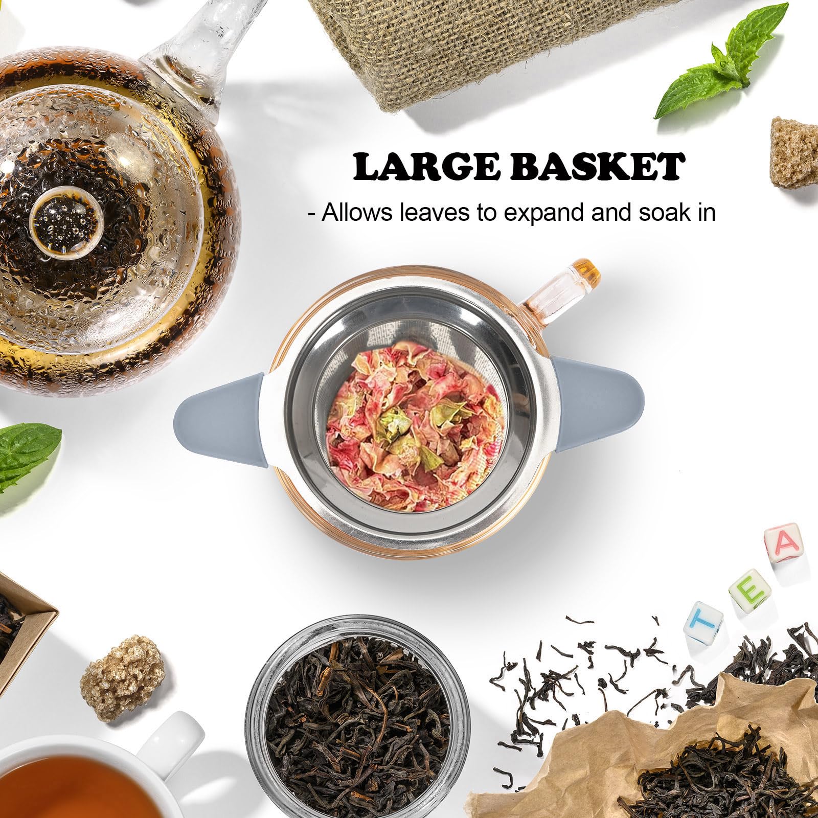 Tea Infuser For Loose Leaf Tea, Extra Fine 304 Stainless Steel Tea Strainer Stepper With Heat-Resistant Silicone Handles And Lid