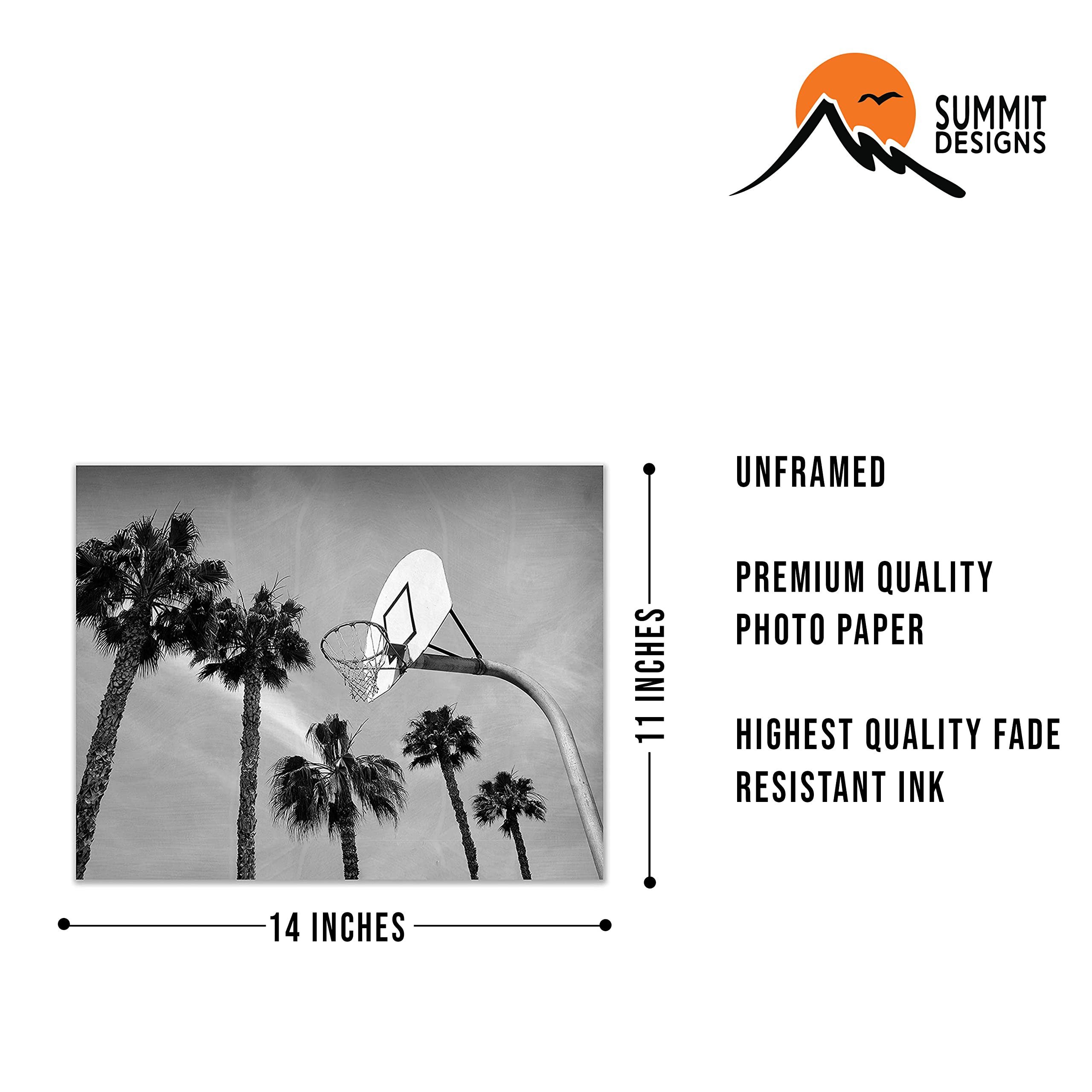 Basketball Wall Art Prints - Single (11X14) Unframed Poster Photos - Bedroom - Man Cave Decor Kids Bedroom Gift Idea - Black And