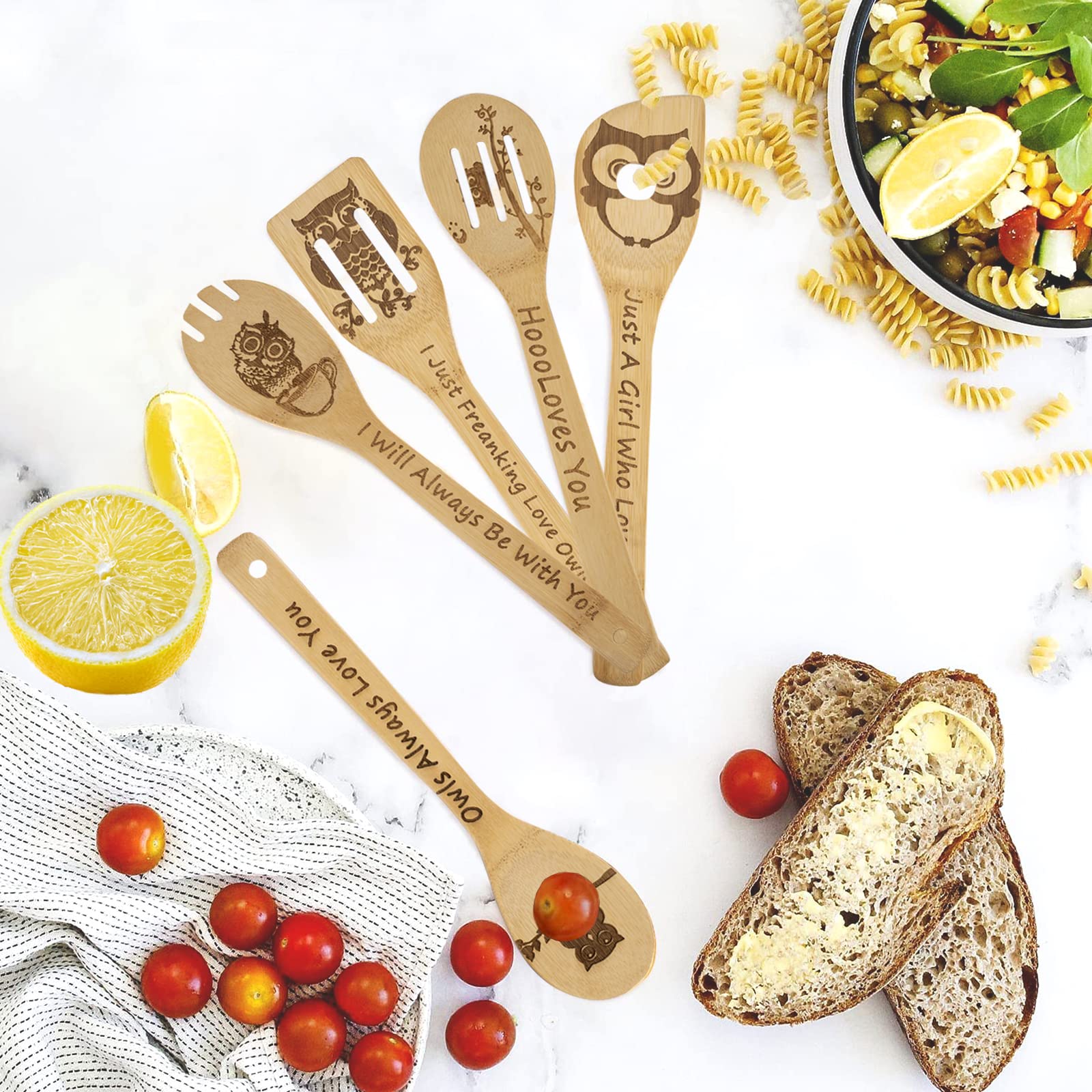 5Pcs Owl Wooden Cooking Spoons,Owl Gifts,Owl Kitchen Gifts,Owl Gift,Cat Mom Gifts,Owl Decor,Owl Gifts For Owl Lovers,Owl Gifts F