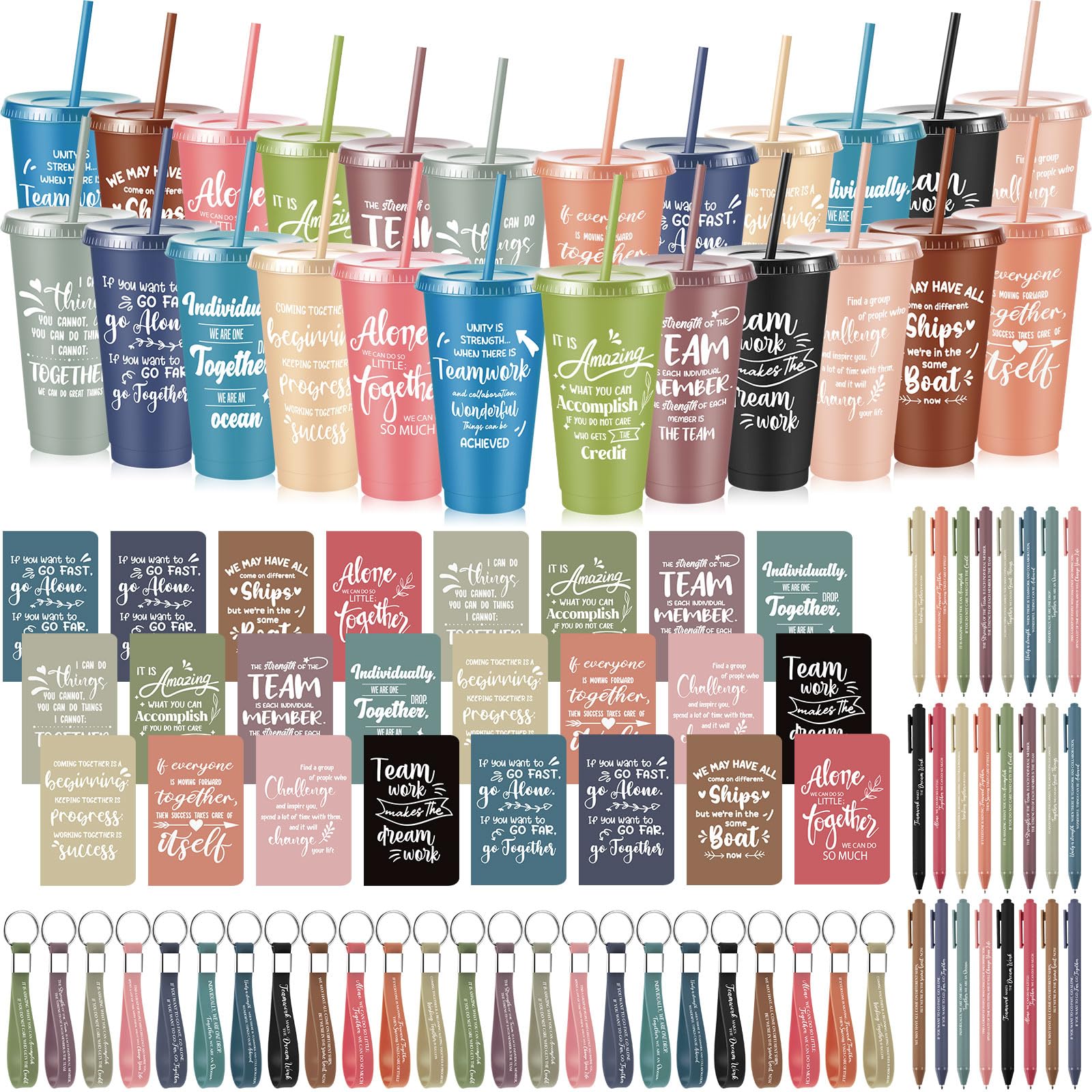 Hollowfly 96 Pcs Team Appreciation Gifts for Employee 24 oz Inspirational Plastic Cups Bulk with Lid and Straw Notebooks Ballpoi