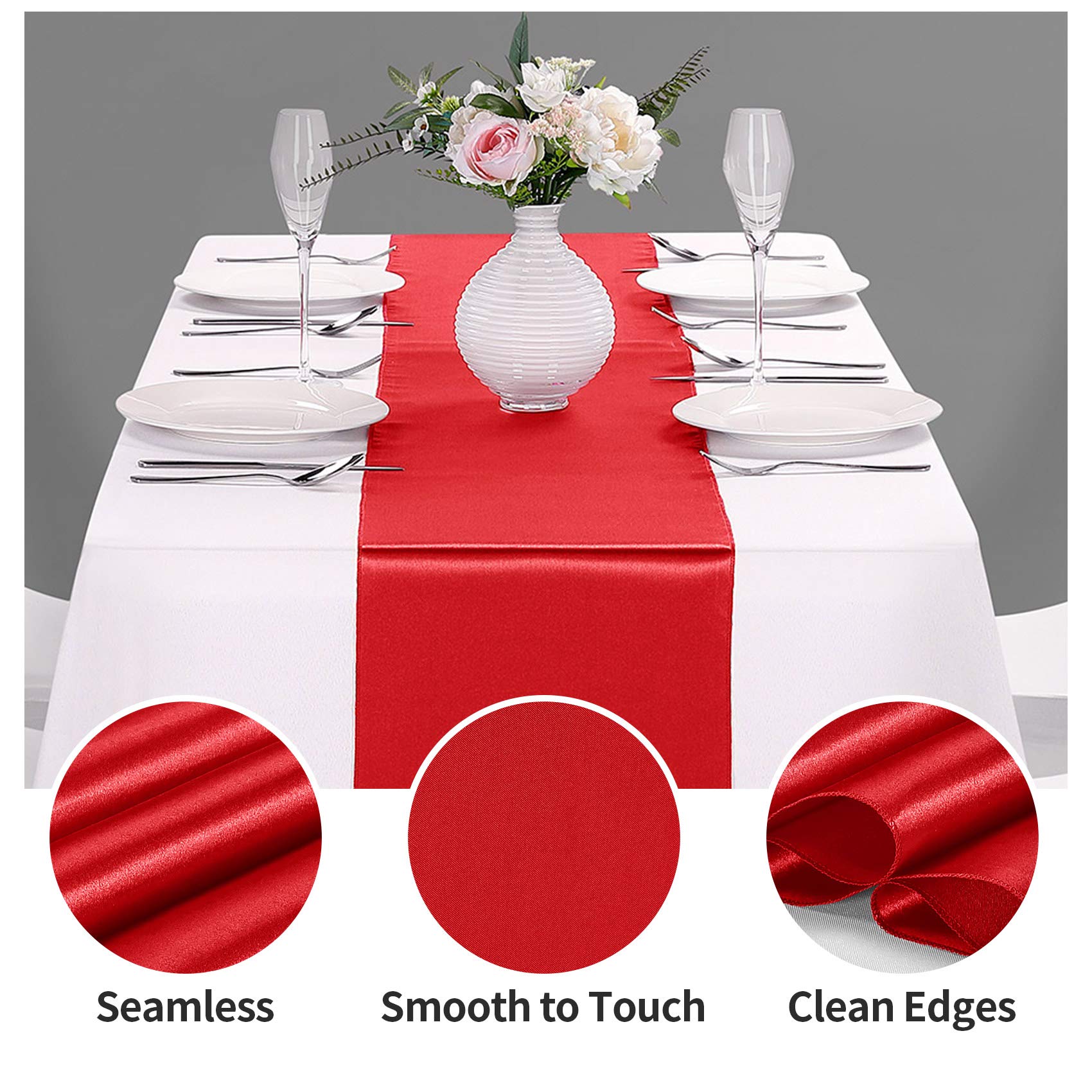 10-Pack Satin Table Runner Red 12 x 108 inches Long  Table Runners for Wedding  Birthday Parties  Banquets Decorations(10 Pack  12x108 Inch  Red)