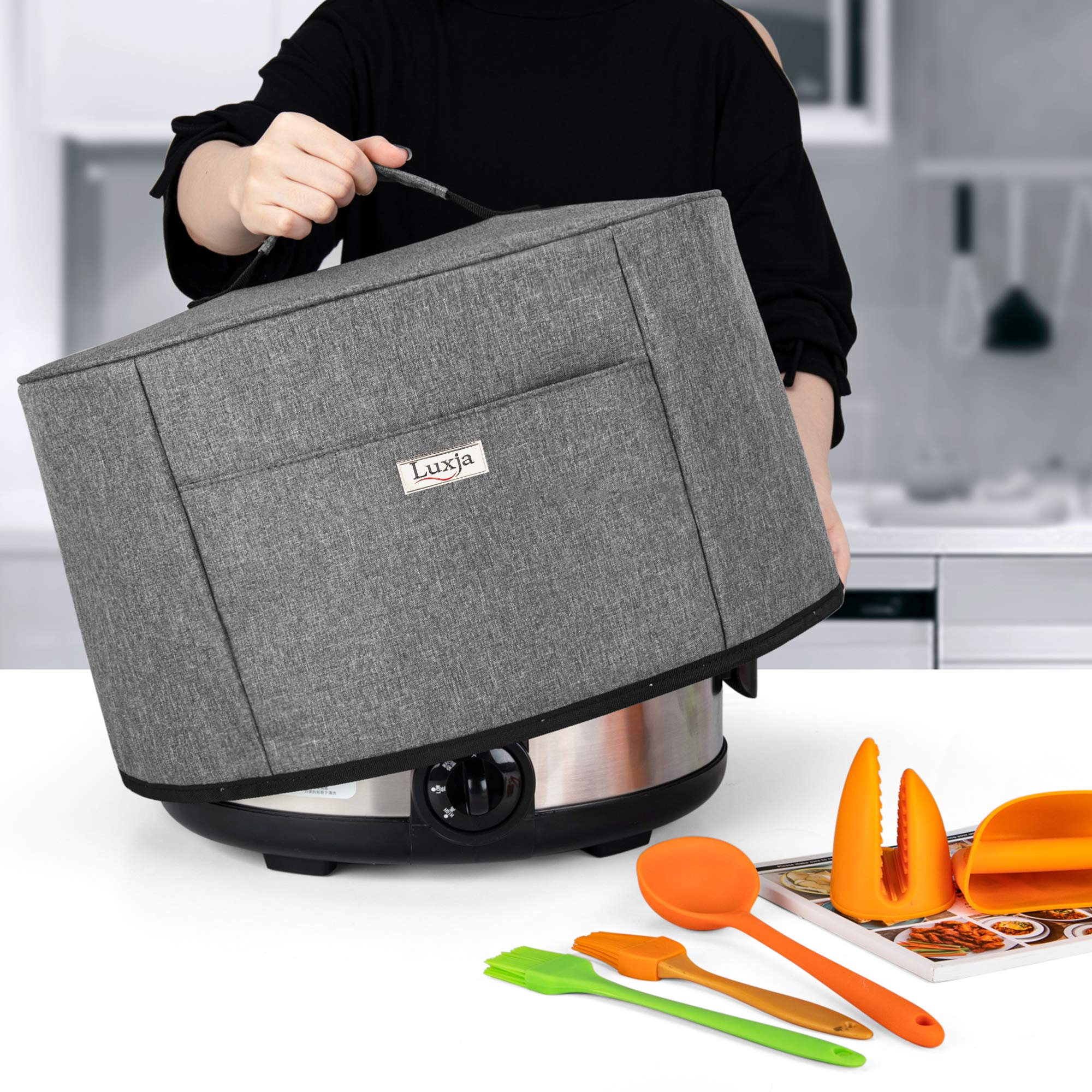 Luxja Slow Cooker Cover (Aluminum Foil Lining), Slow Cooker Dust Cover Fits Most 6-8 Quart Oval Slow Cooker, Gray