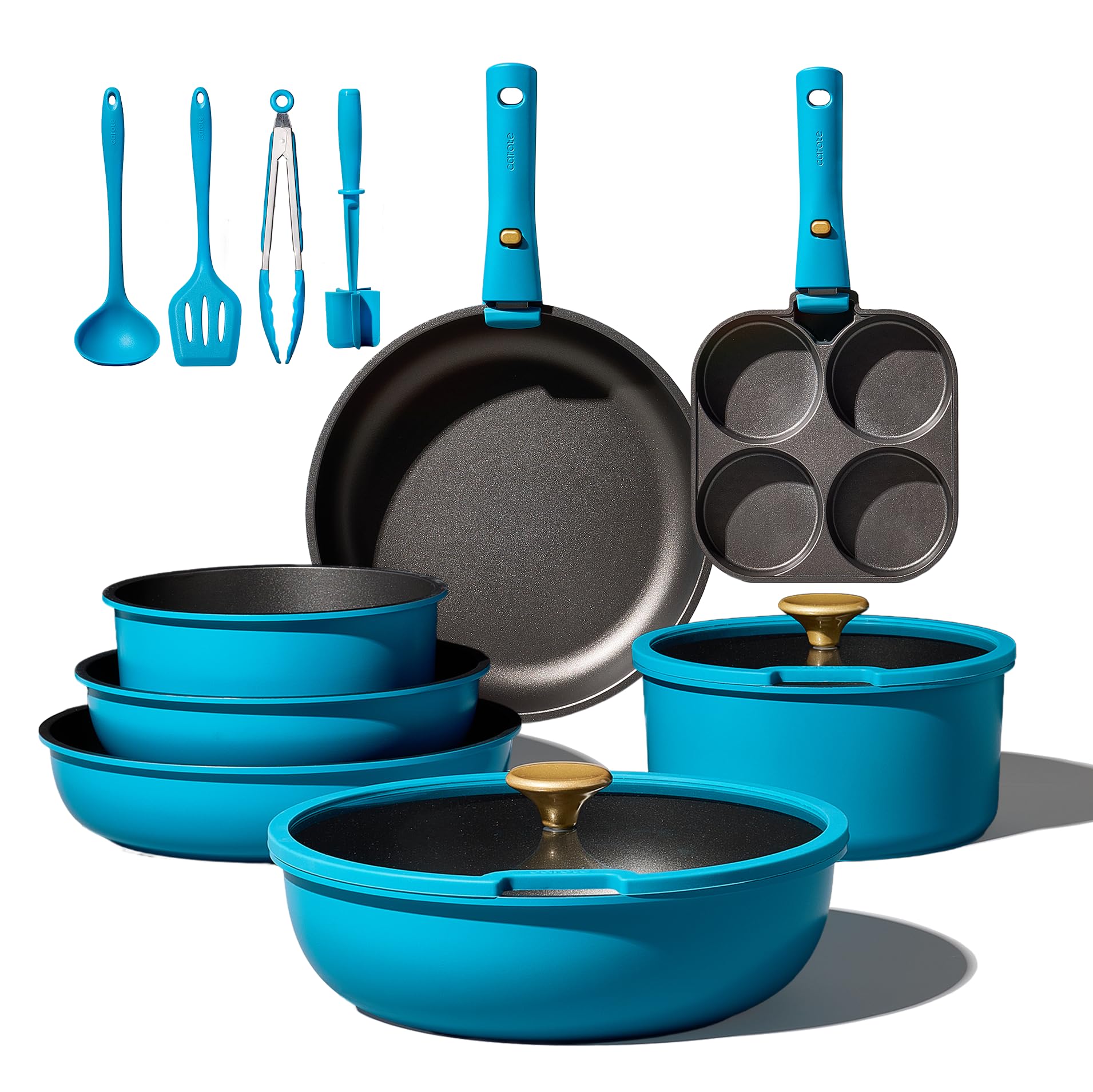CAROTE 21pcs Pots and Pans Set, Nonstick Cookware Set Detachable Handle, Induction Kitchen Cookware Sets Non Stick with Removabl