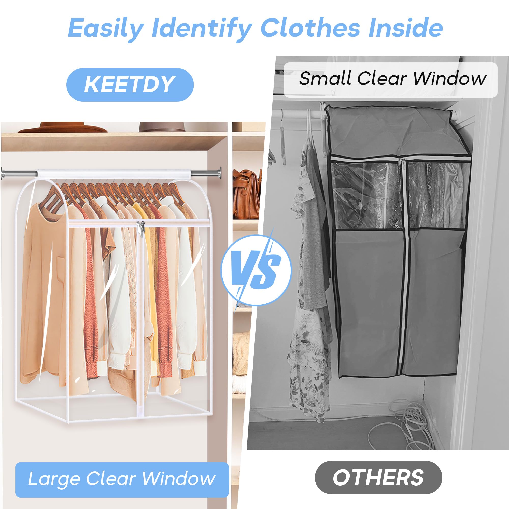 Keetdy 35'' Hanging Garment Bags For Closet Storage Large Clear Garment Bags For Hanging Clothes Garment Rack Cover Coat Protect