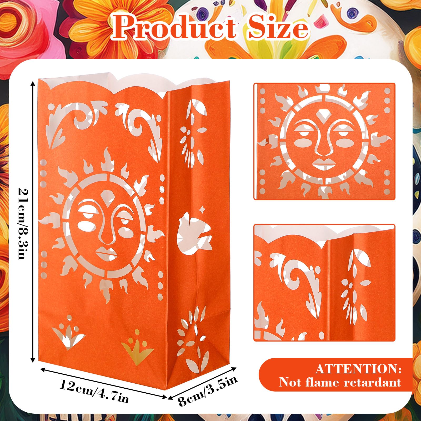 Sayglossy 50 Pieces Dia De Los Muertos Luminary Bags Decorations, Halloween Day of the Dead Candle Goodie Bags Flame Resistant M