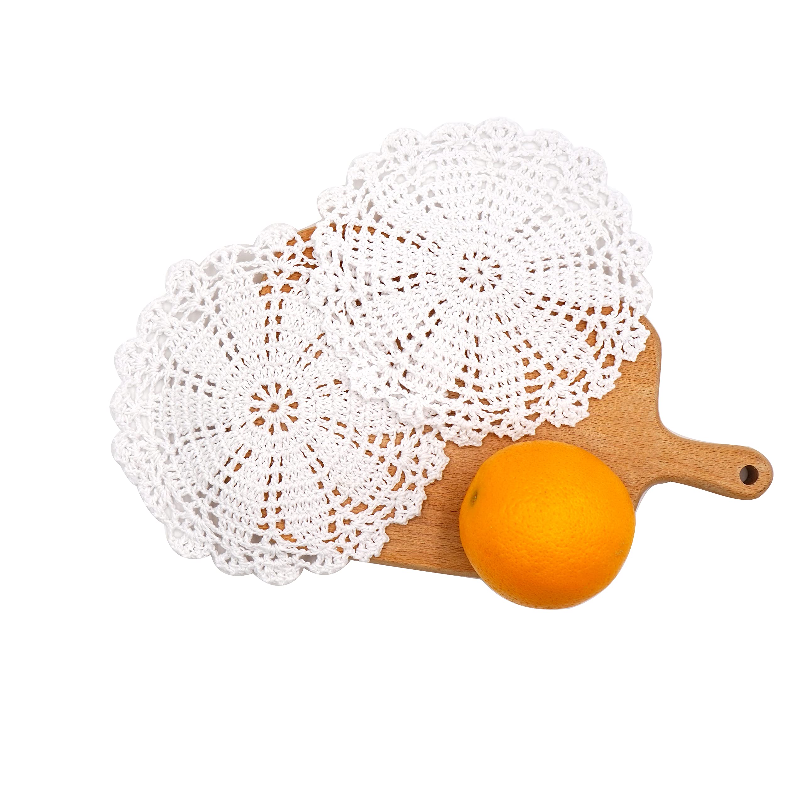 Phantomon 7 Inch Doilies Handmade Round Crochet Cotton Lace Doilies Table Placemats Doilies, Vase Pads Doily, Pack Of 4 (White)